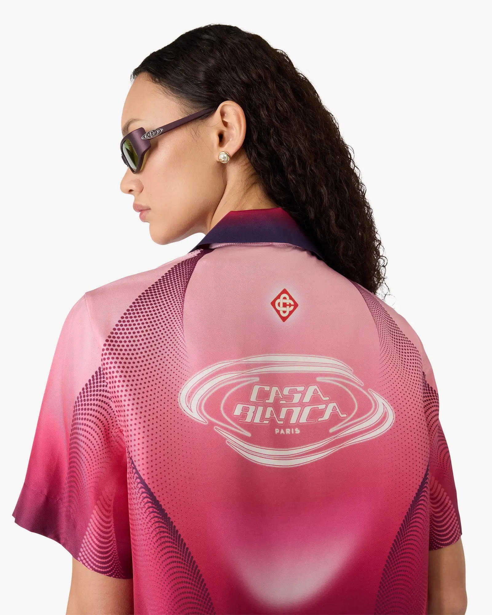 Aubergine Gradient Cuban Collar Short Sleeve Silk Shirt