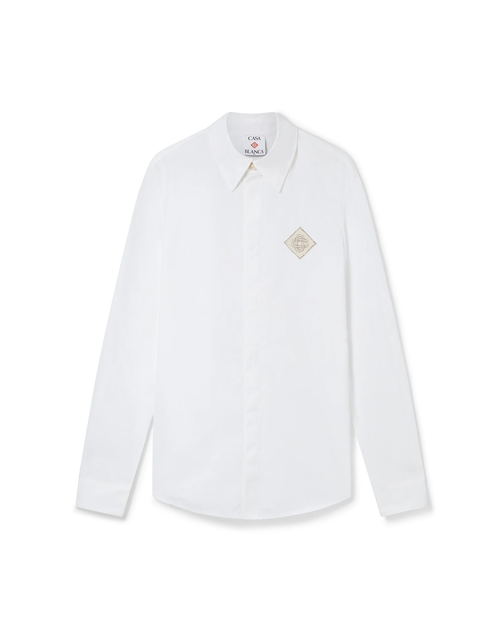 Pearl Diamond Patch Long Sleeve Cotton Shirt