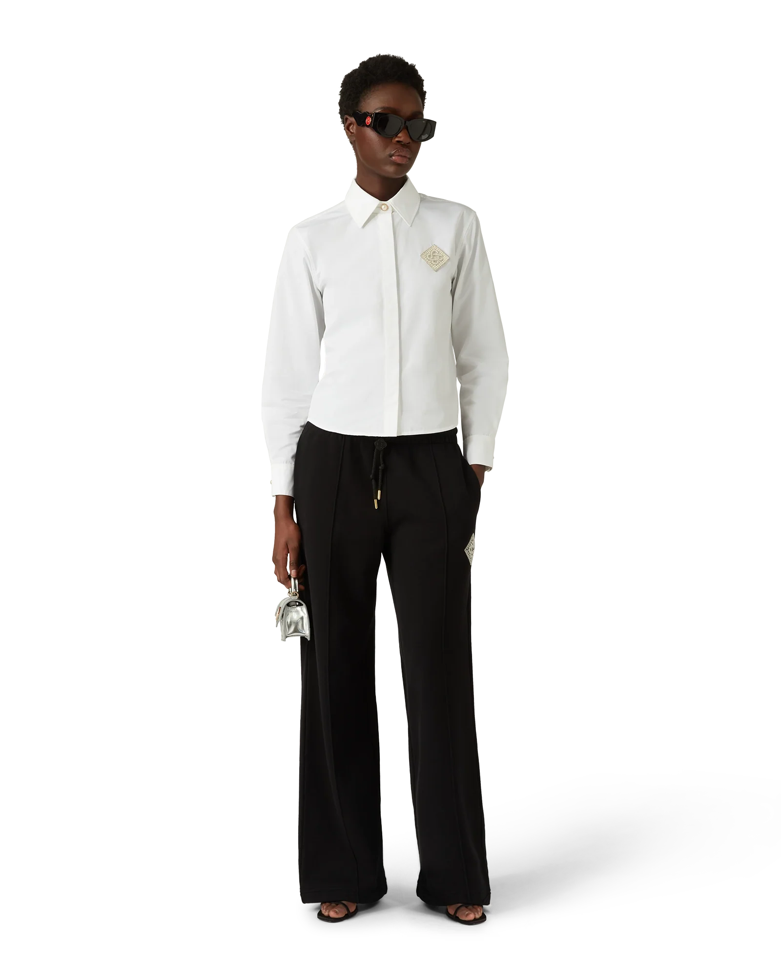 Pearl Diamond Patch Long Sleeve Cotton Shirt