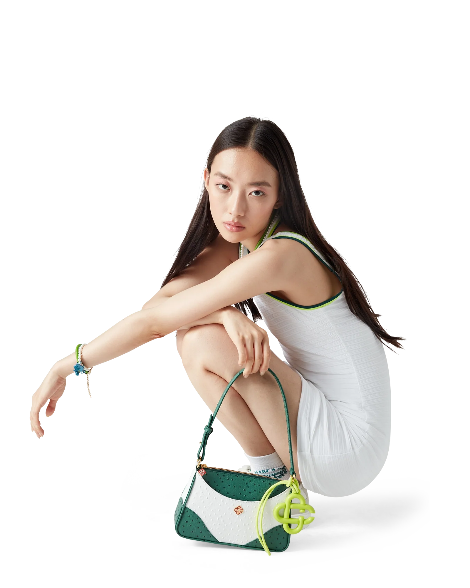 White & Green Jeanne Pochette Shoulder Bag