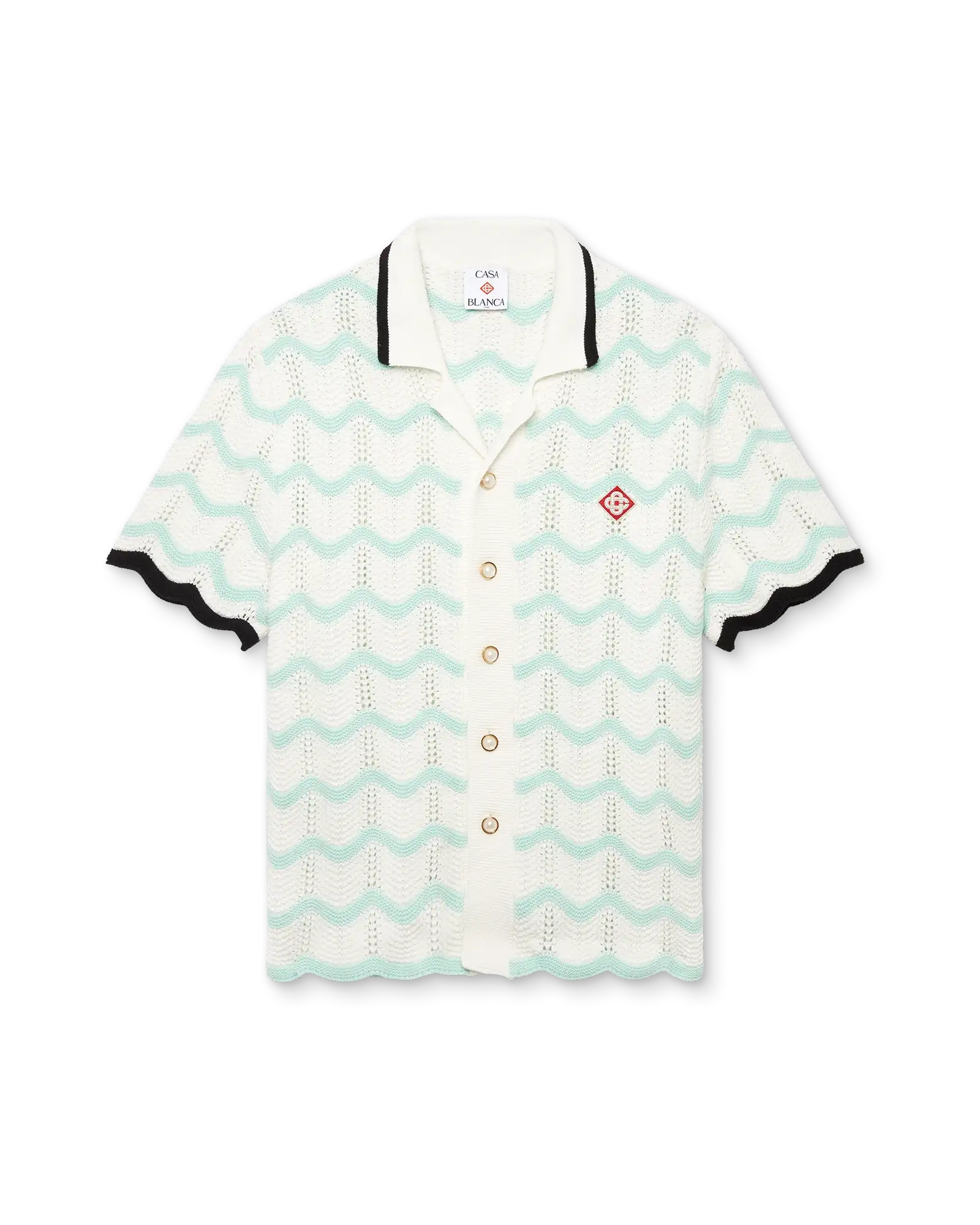 Gradient Wave Cotton Crochet Short Sleeve Shirt