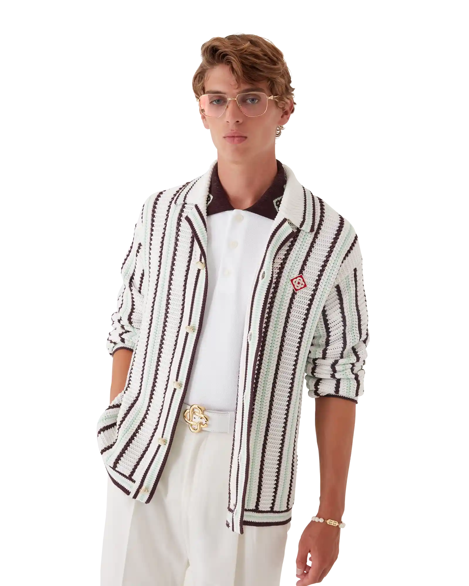 Striped Cotton Crochet Shirt