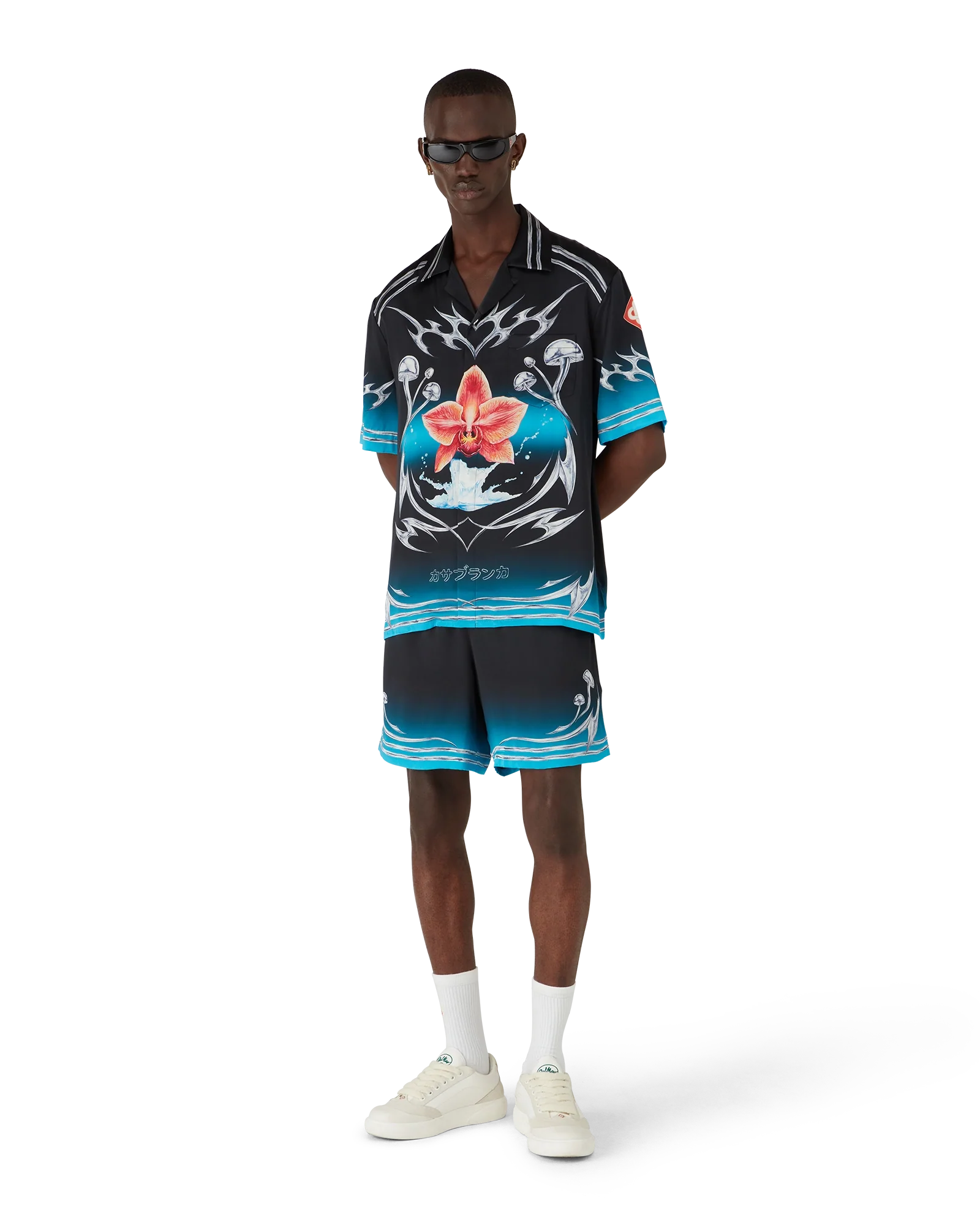 Blades  Short Sleeve Silk Satin Shirt