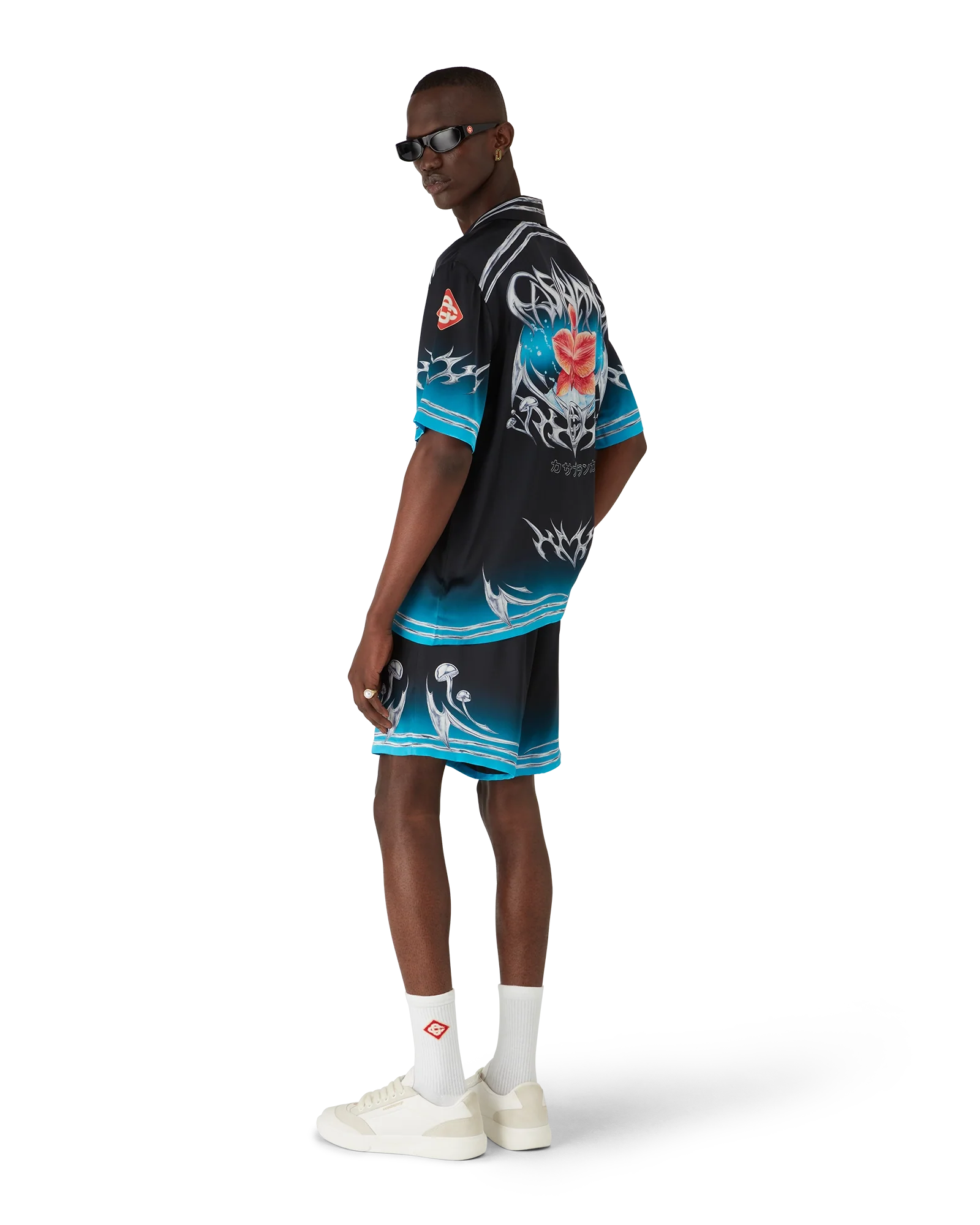Blades  Short Sleeve Silk Satin Shirt