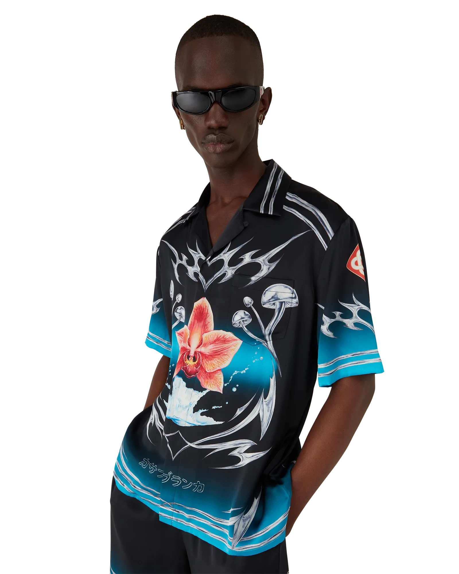 Blades  Short Sleeve Silk Satin Shirt