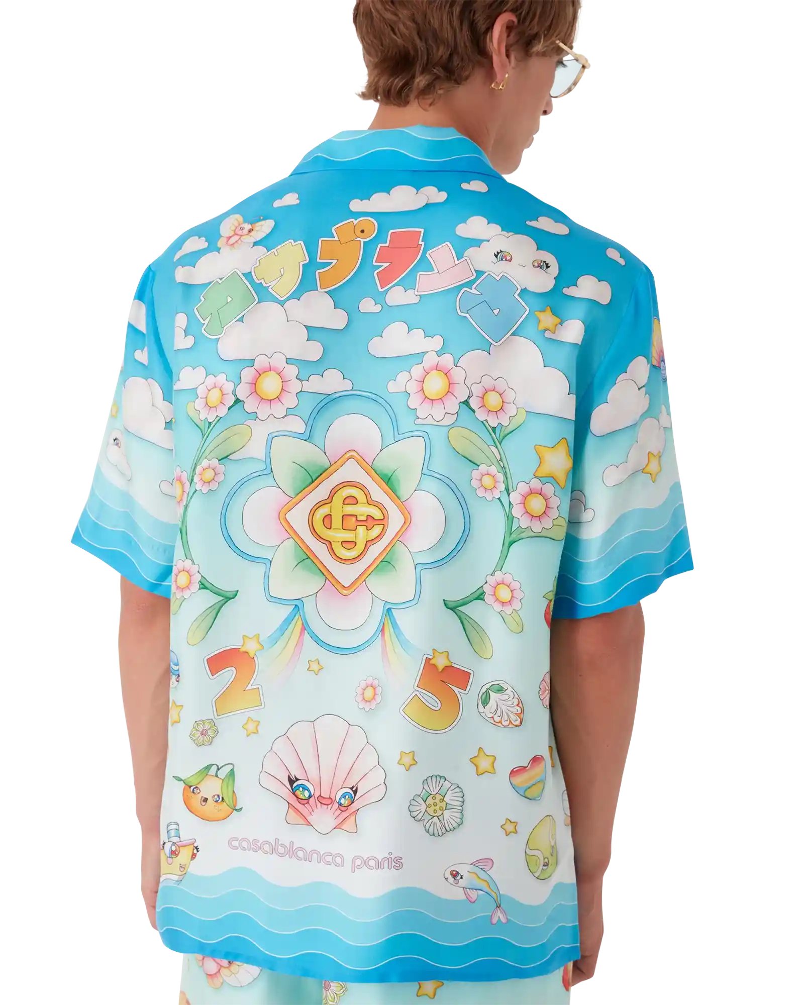 Kawaii Motif Short Sleeve Silk Twill  Shirt