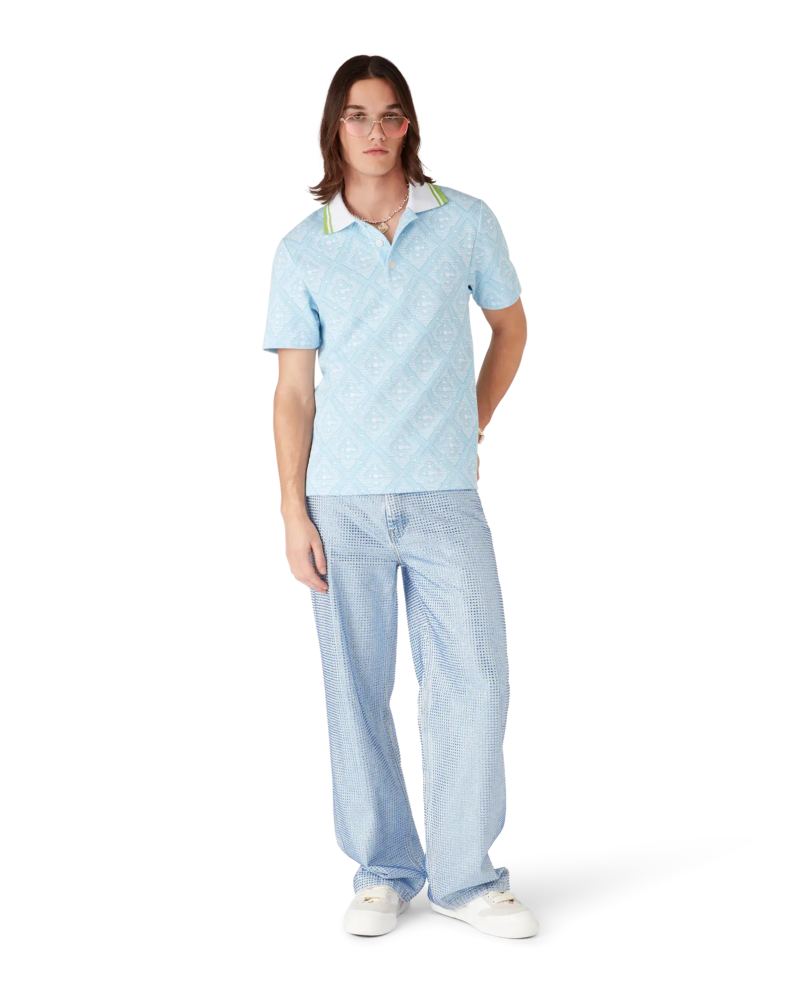 Pale Blue Jacquard Short Sleeve Jacquard Polo Shirt