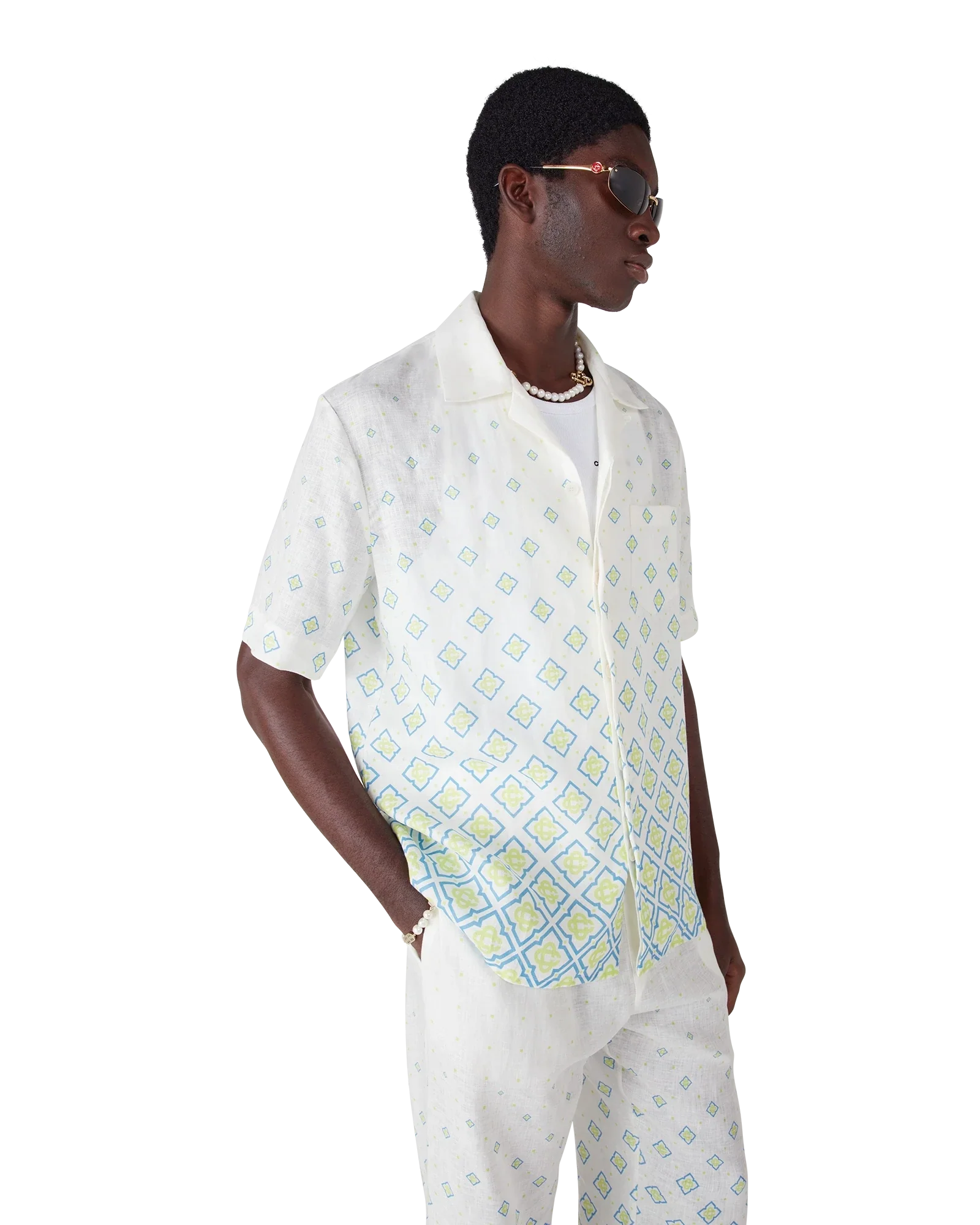 Degrade Monogram Short Sleeve Linen Shirt