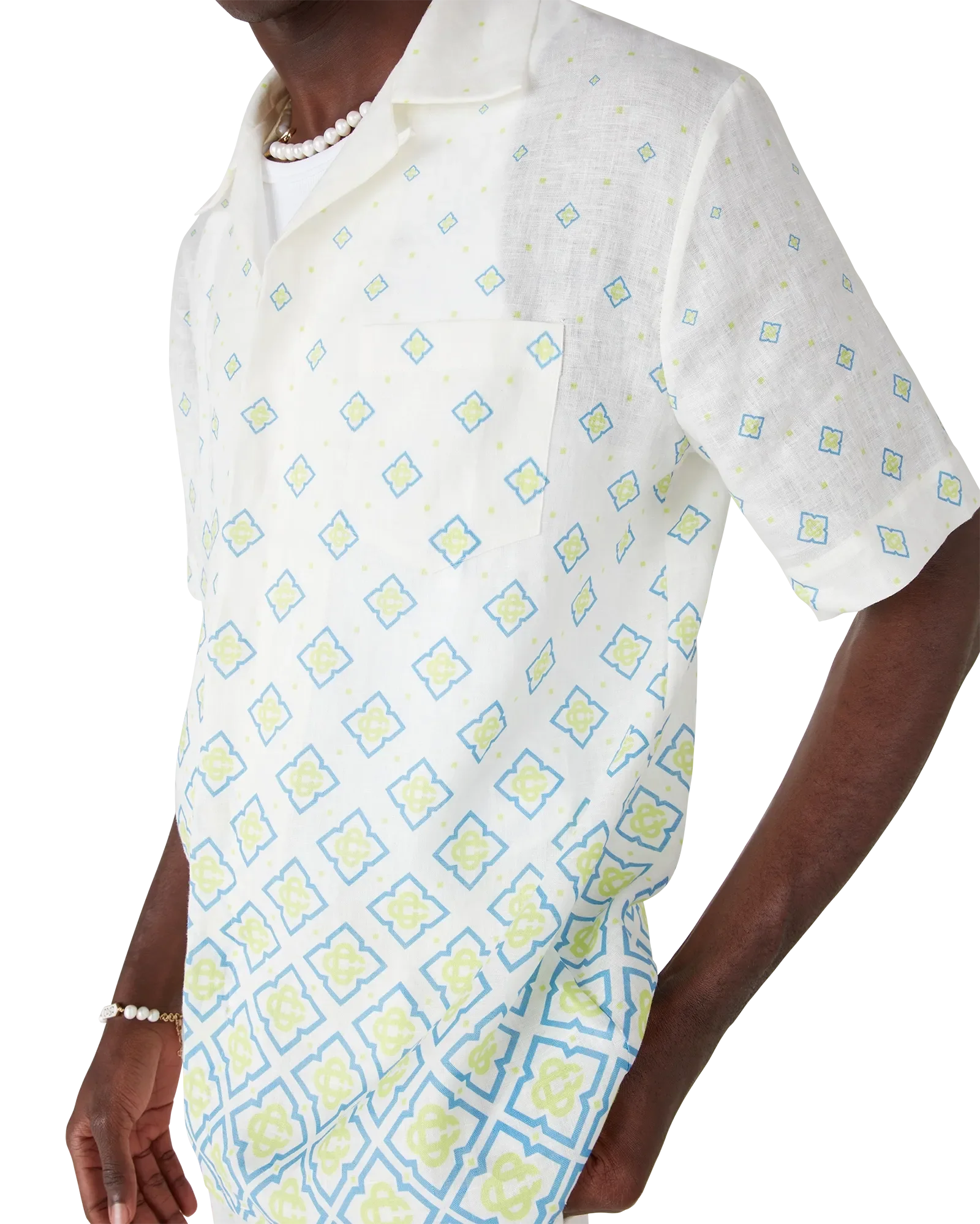 Degrade Monogram Short Sleeve Linen Shirt