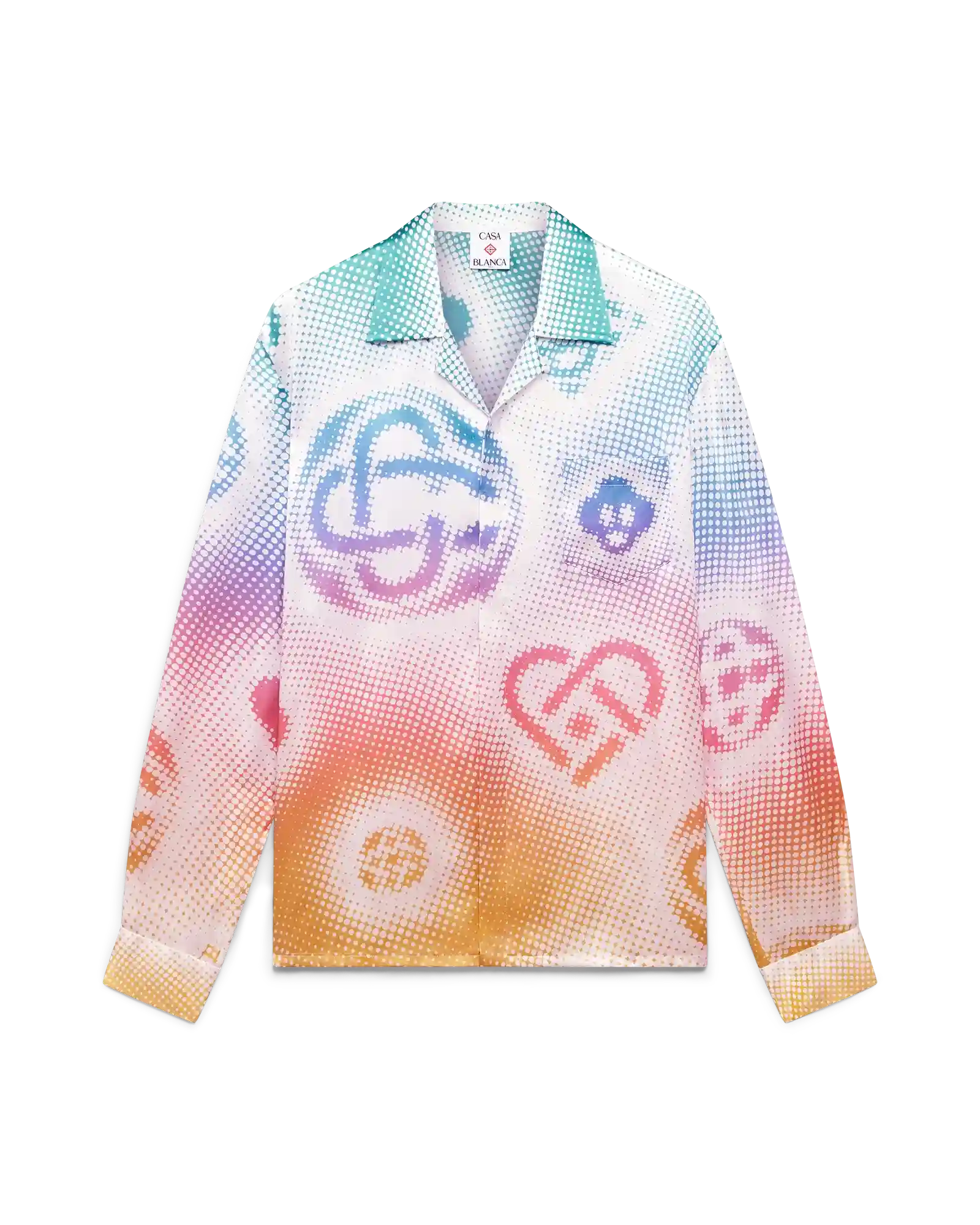 Halftone Logo Long Sleeve Silk Shirt