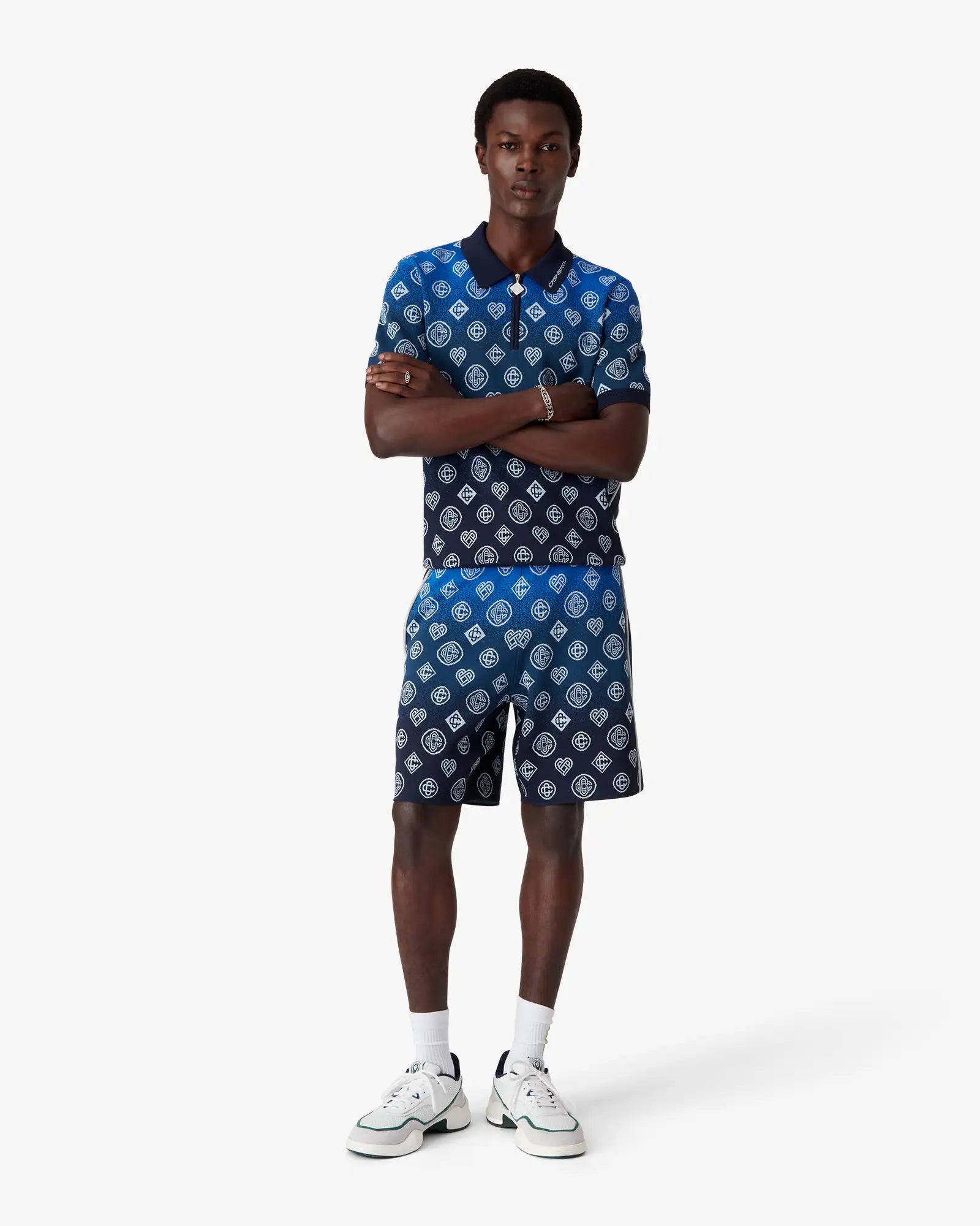 Navy Gradient Monogram Knitted Shorts