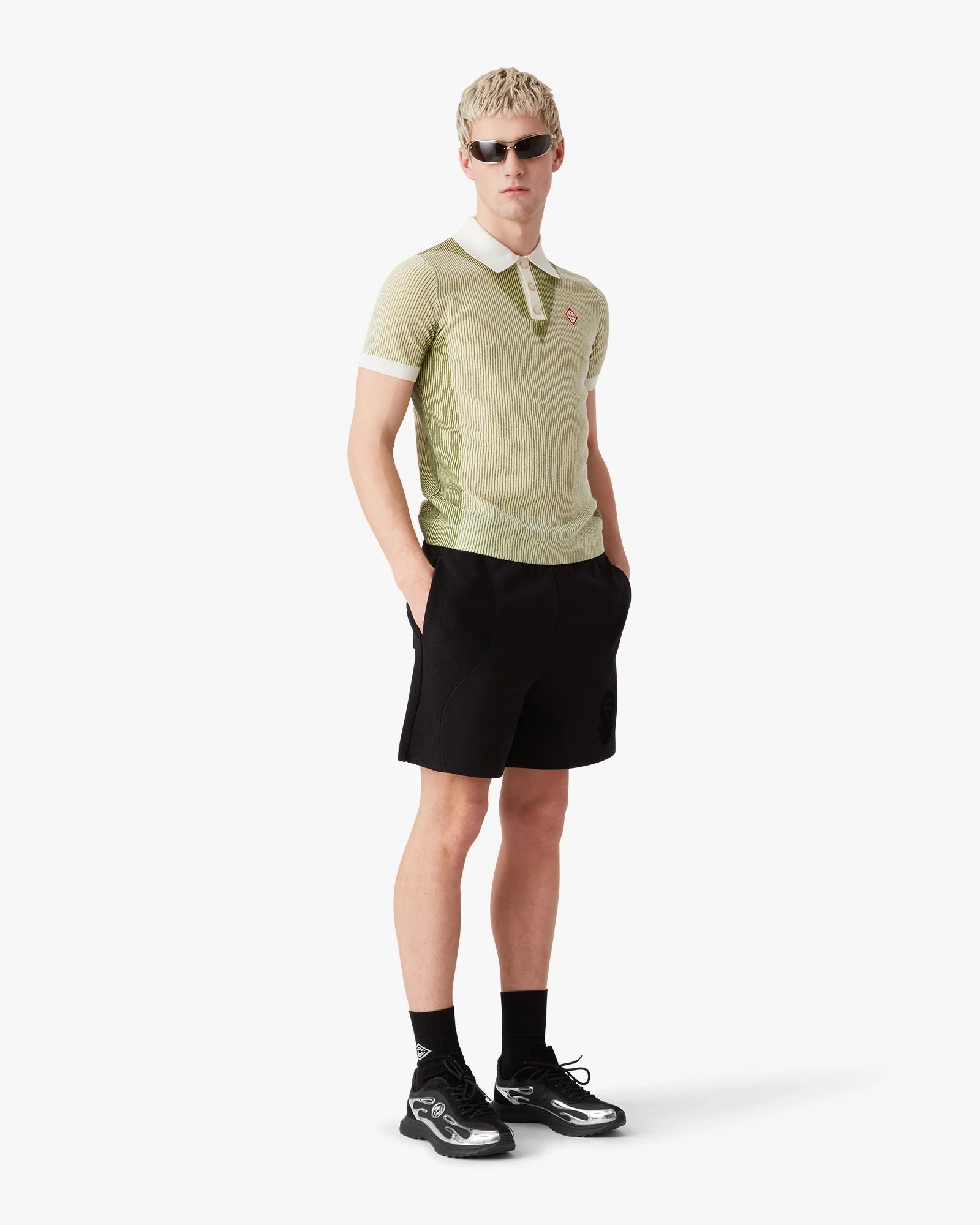 Vertical Stripe Short Sleeve Polo Shirt
