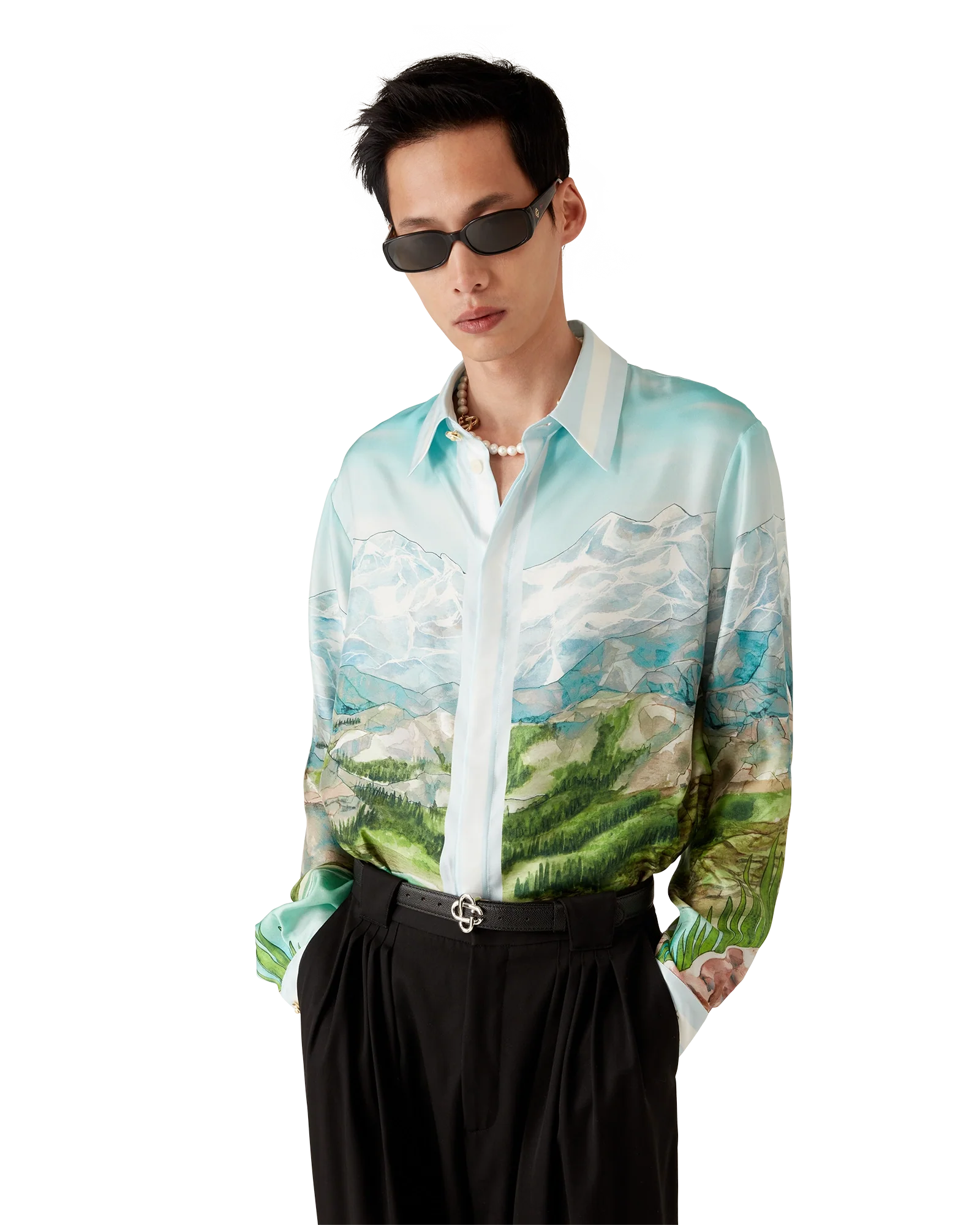 Dalmatian A La Montange Long Sleeve Silk Shirt