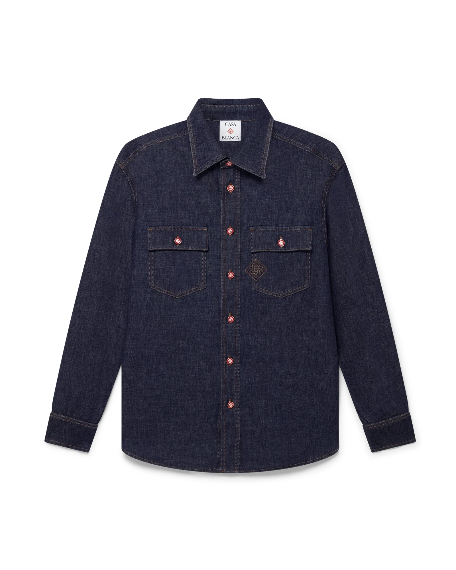 Denim Short Sleeve Shirt with Logo Embroidery