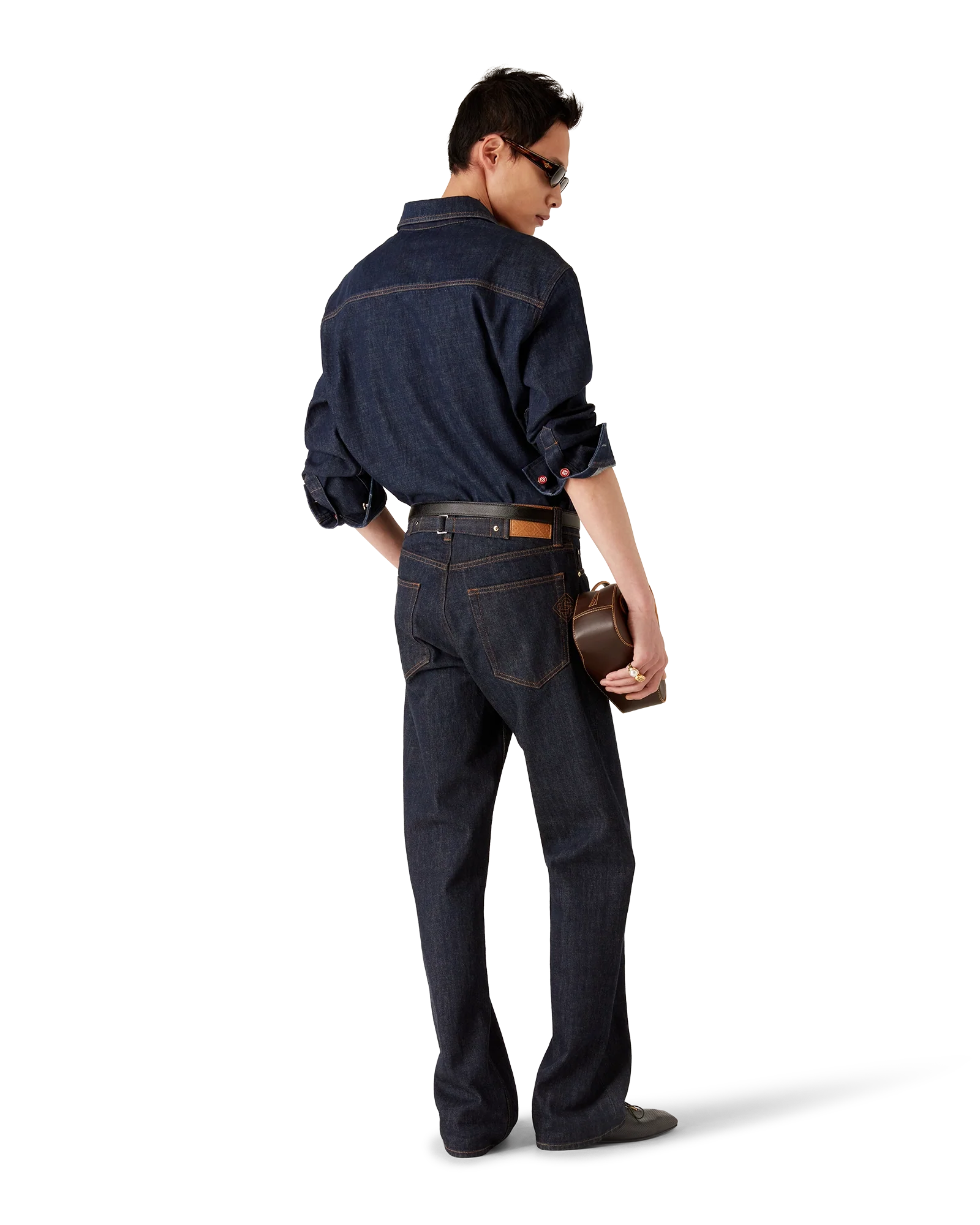 Denim Short Sleeve Shirt with Logo Embroidery