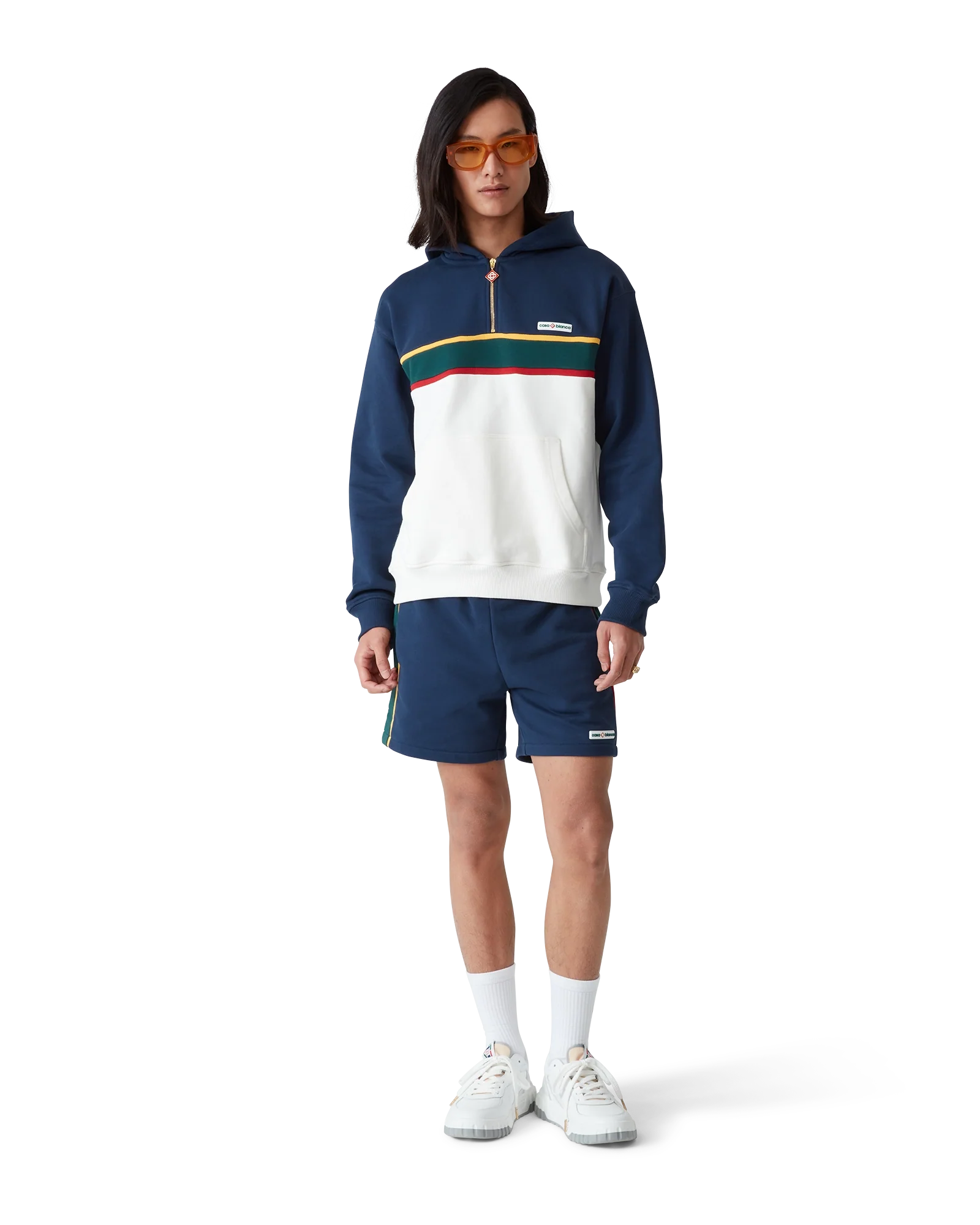 Colourblock Quarter Zip Hooded Sweatshirt