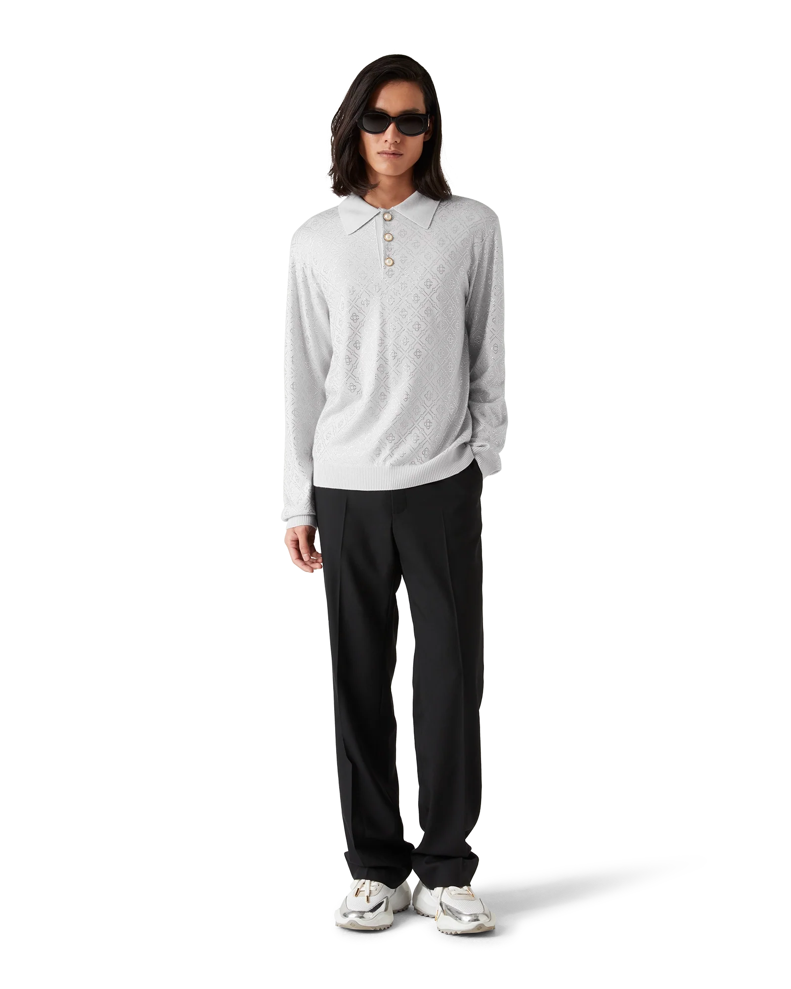 Crystal Monogram Knit Polo Shirt