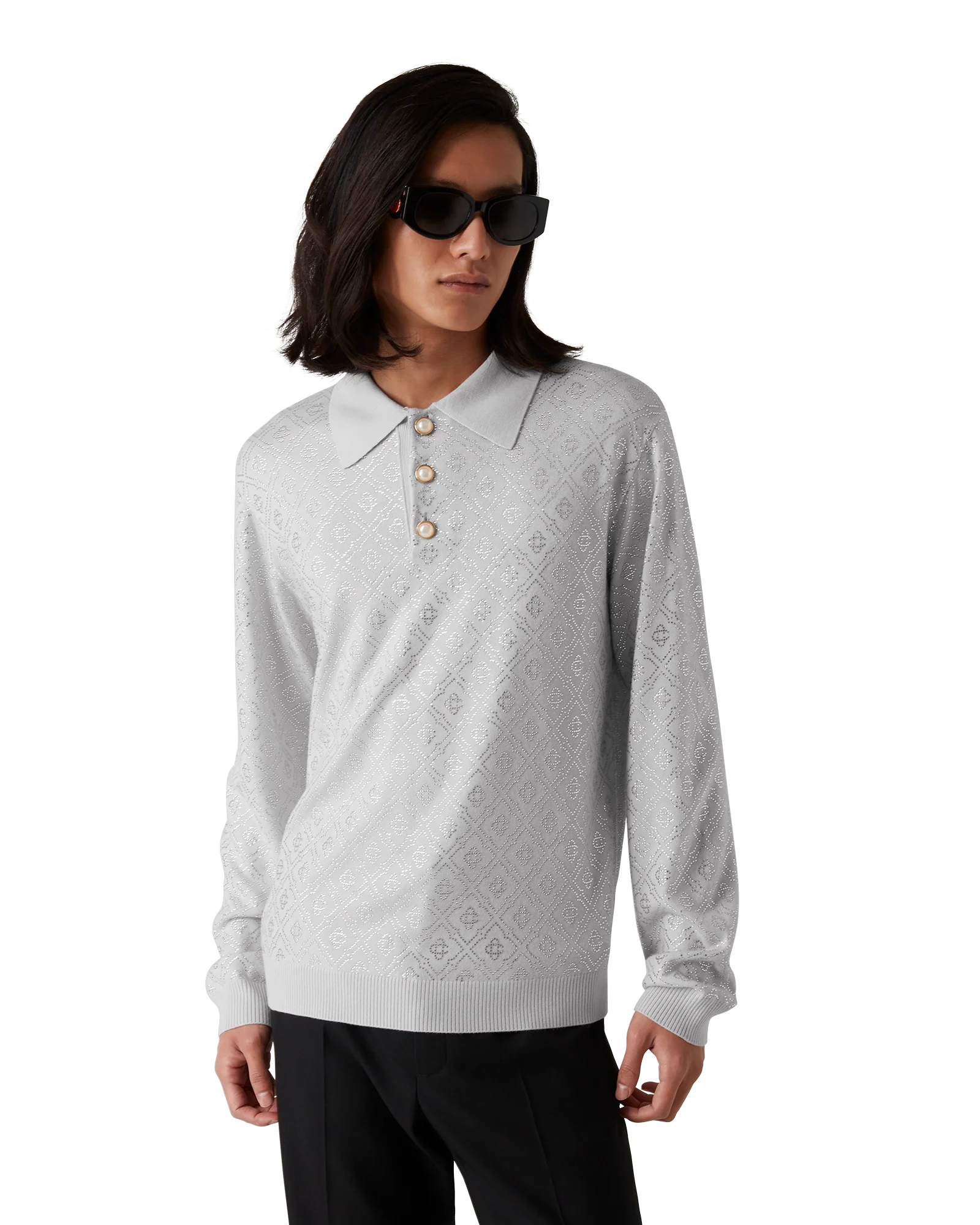 Crystal Monogram Knit Polo Shirt