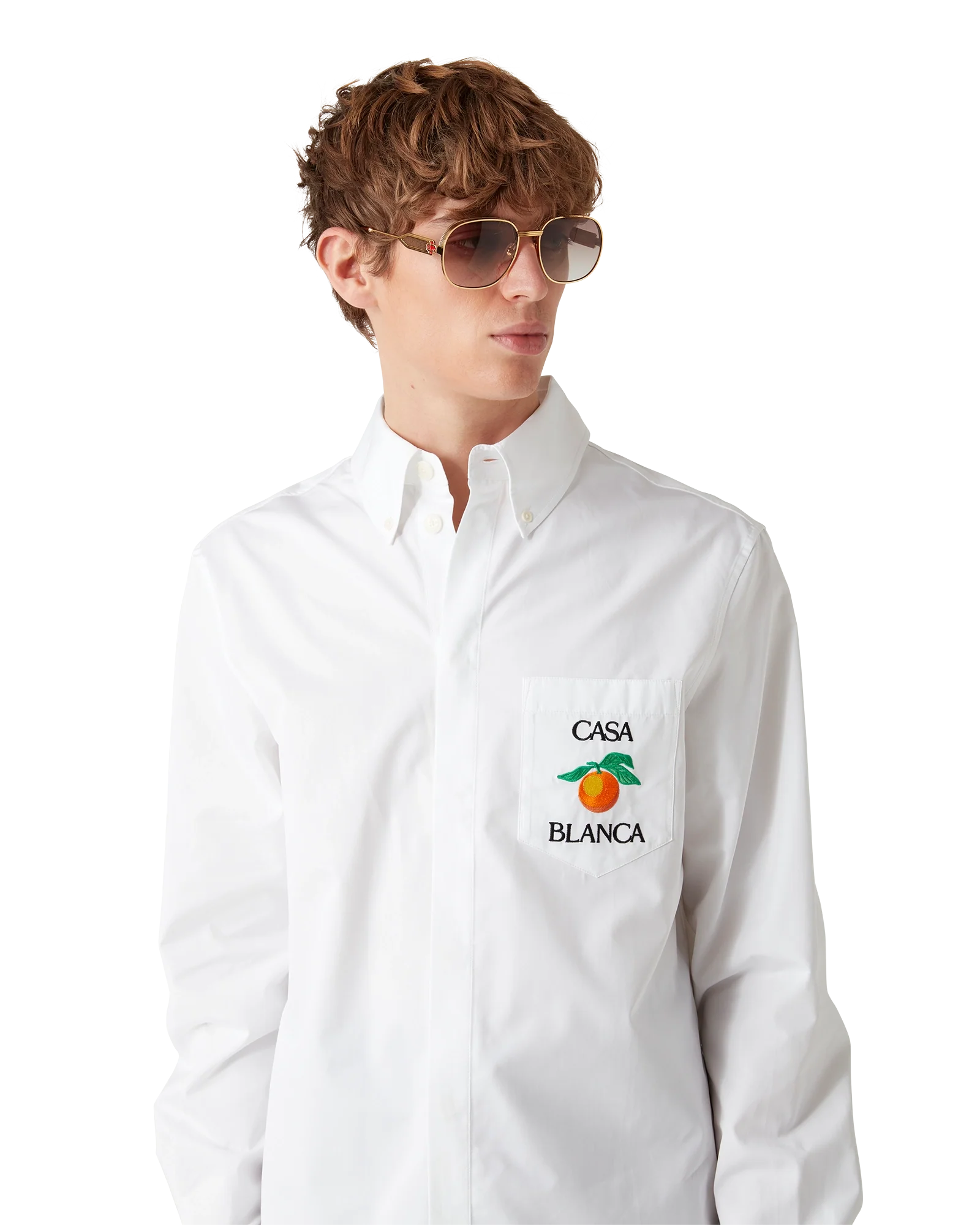 Embroidered Orange Oxford Shirt