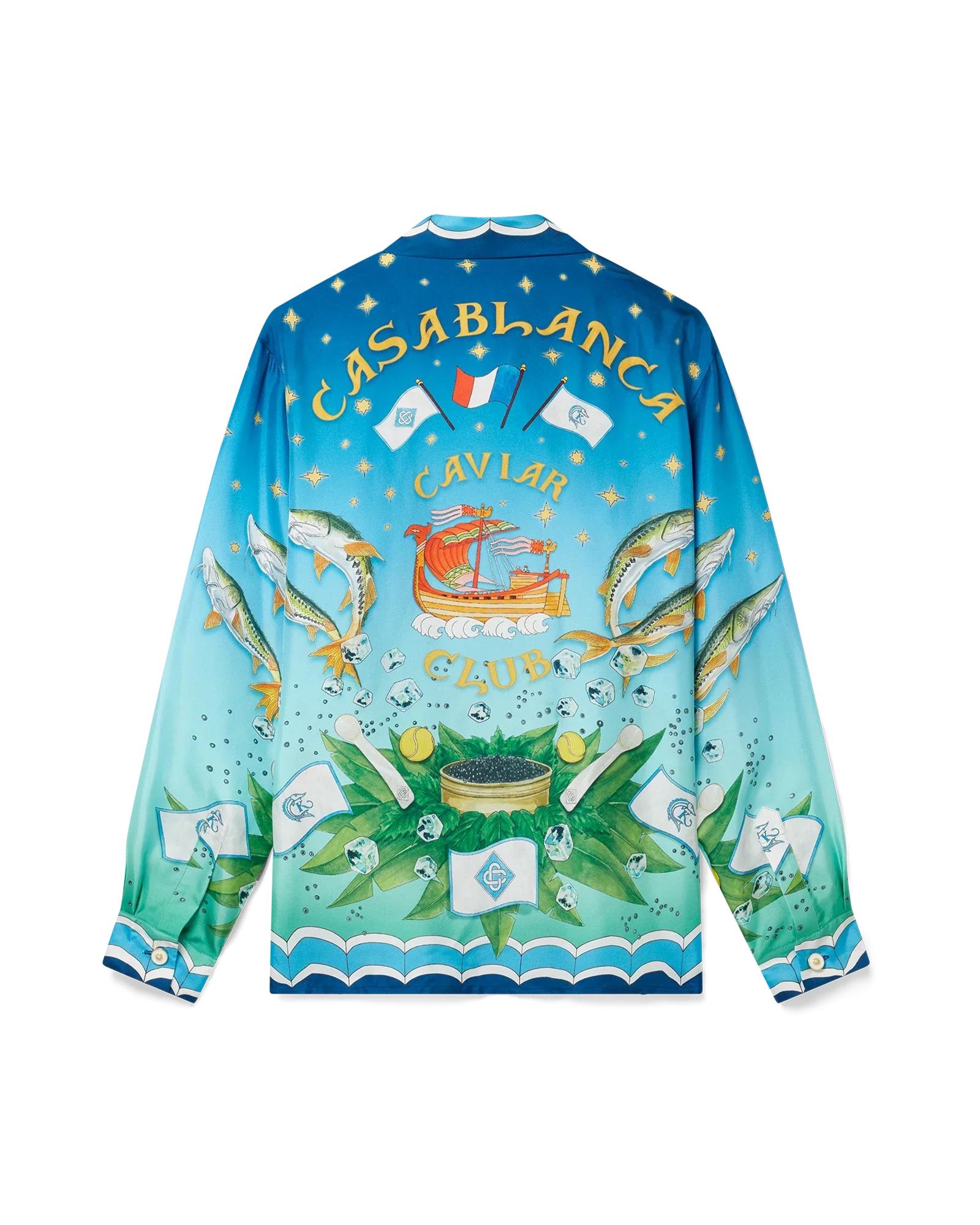 Casablanca Caviar Club Cuban Collar Silk Shirt