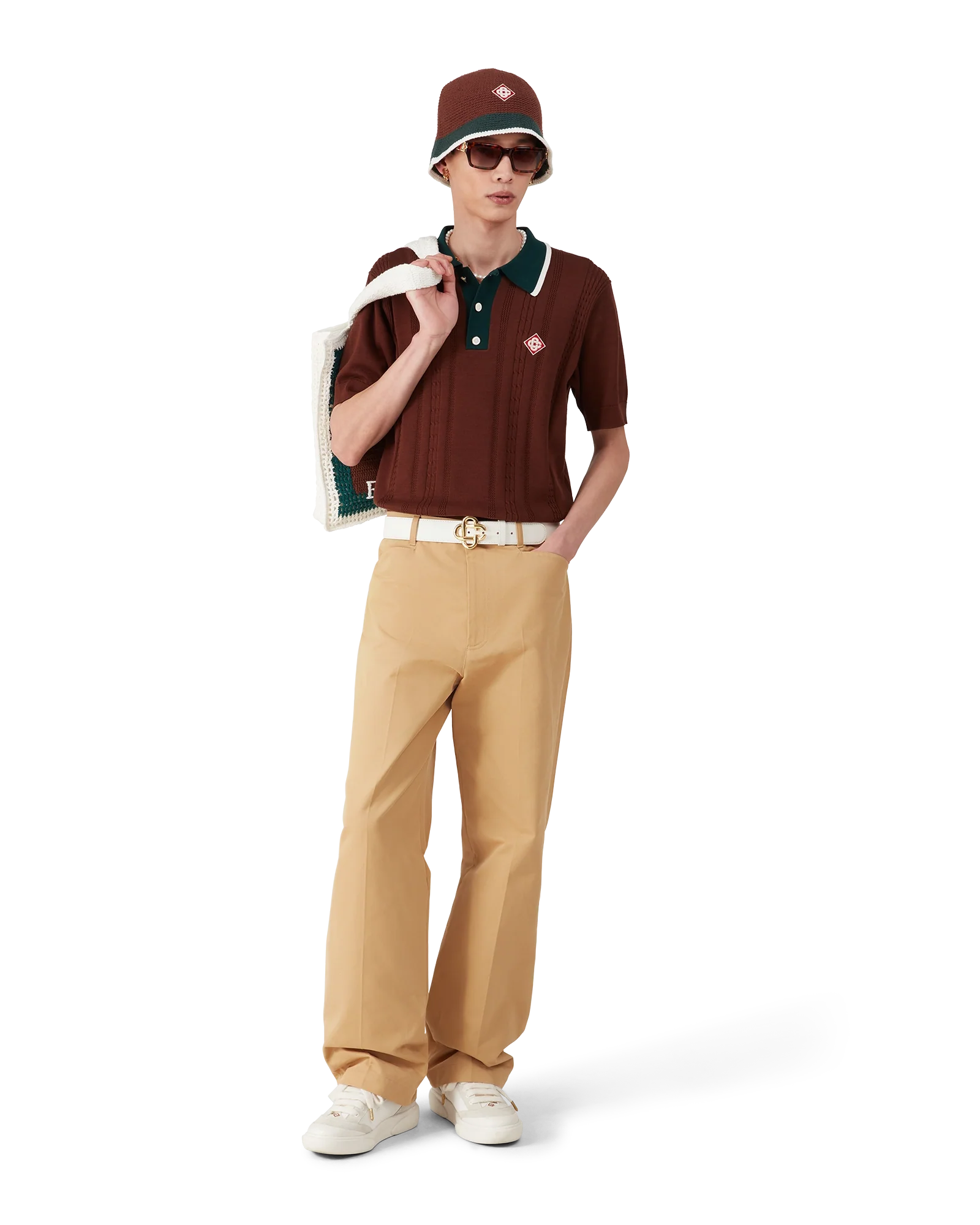 Cable Knit Oversized Polo Shirt