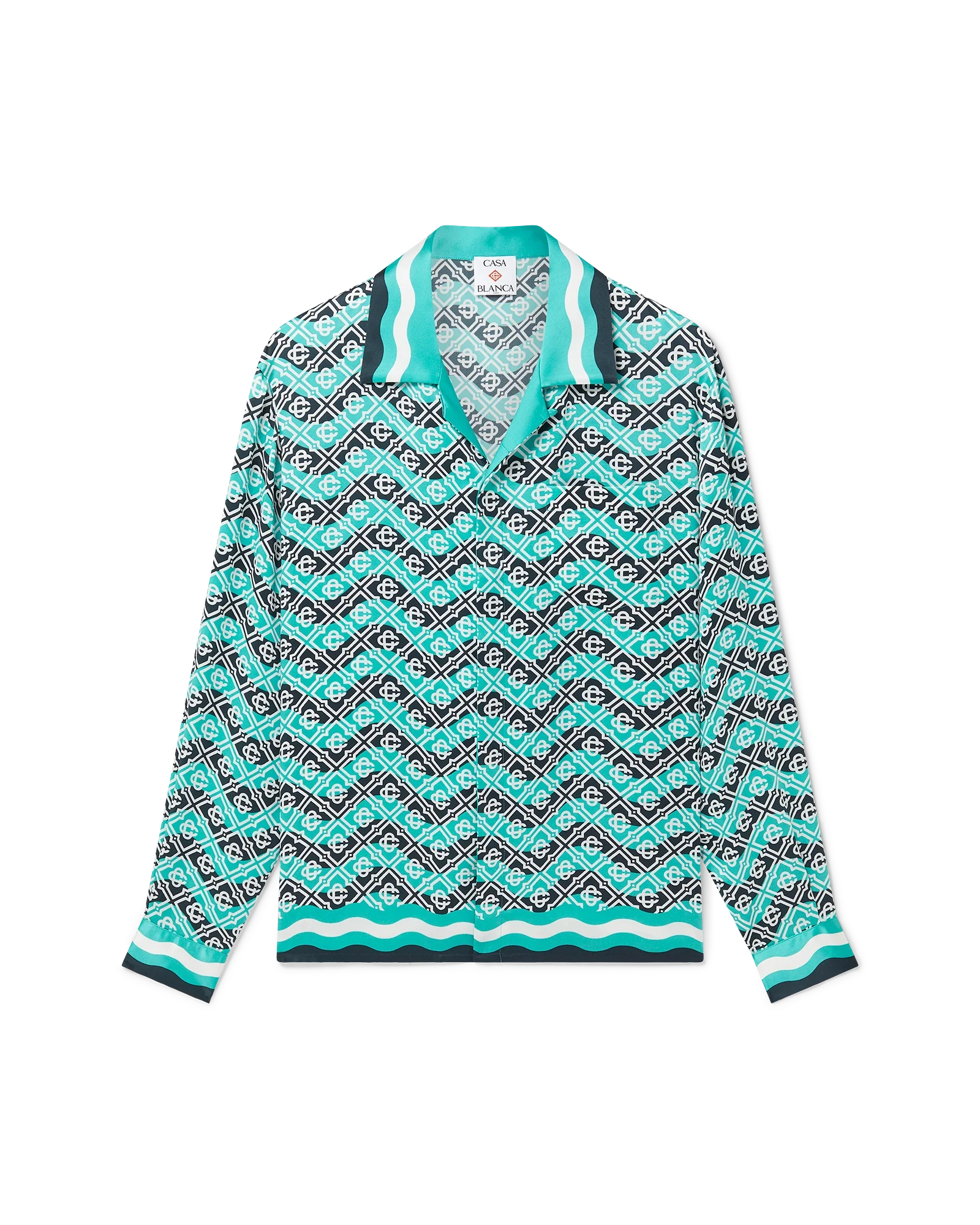 Monogram Wave Long Sleeve Silk Shirt