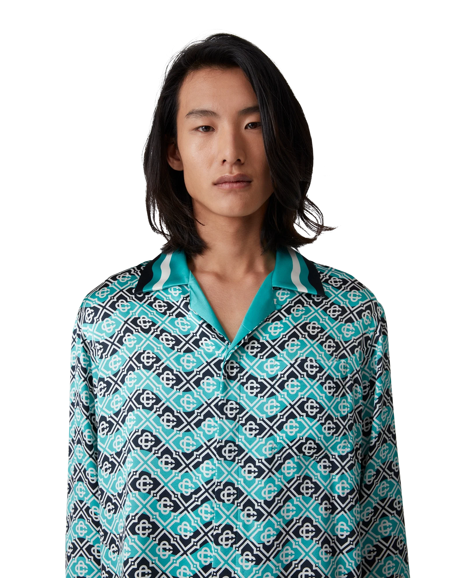 Monogram Wave Long Sleeve Silk Shirt