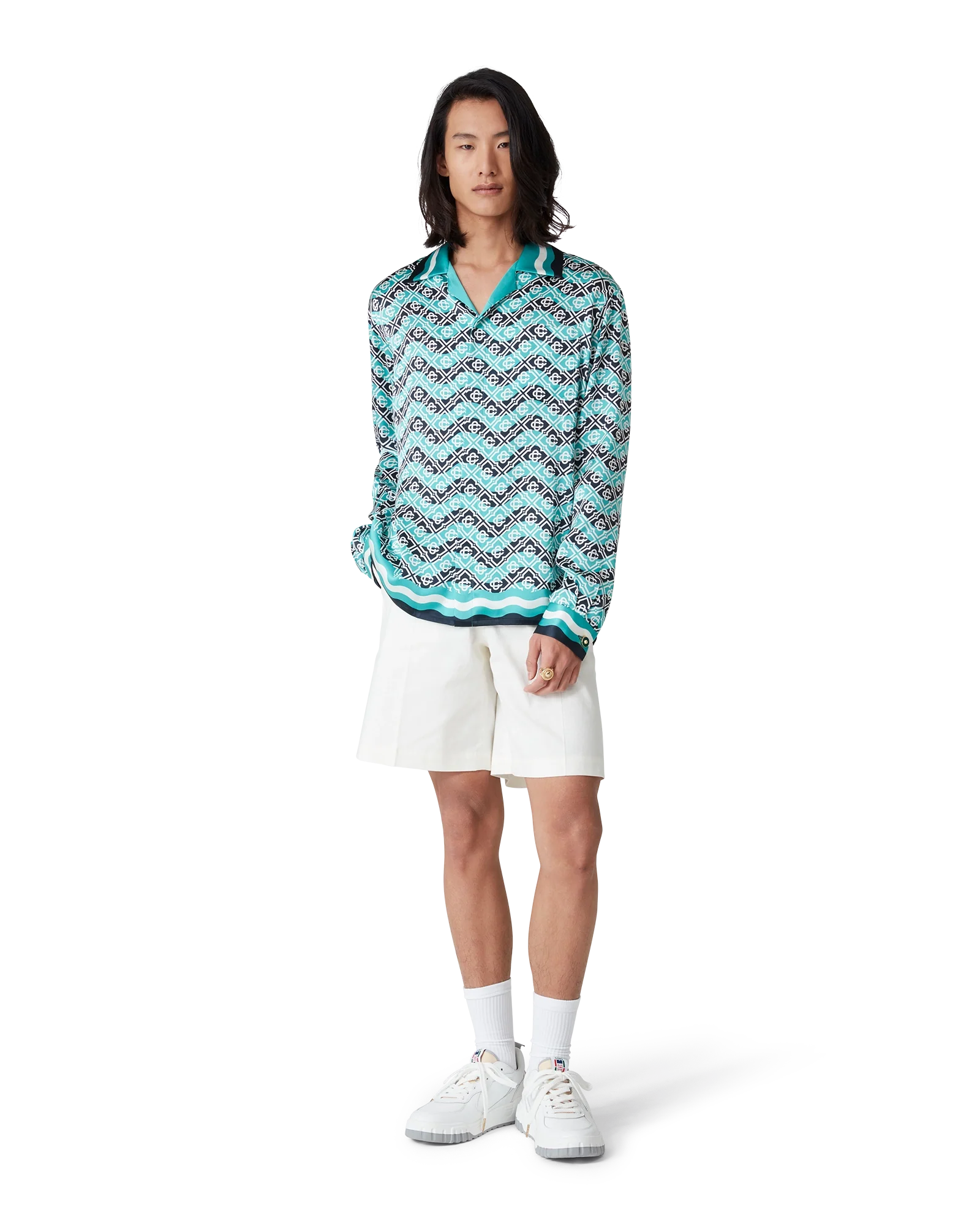 Monogram Wave Long Sleeve Silk Shirt