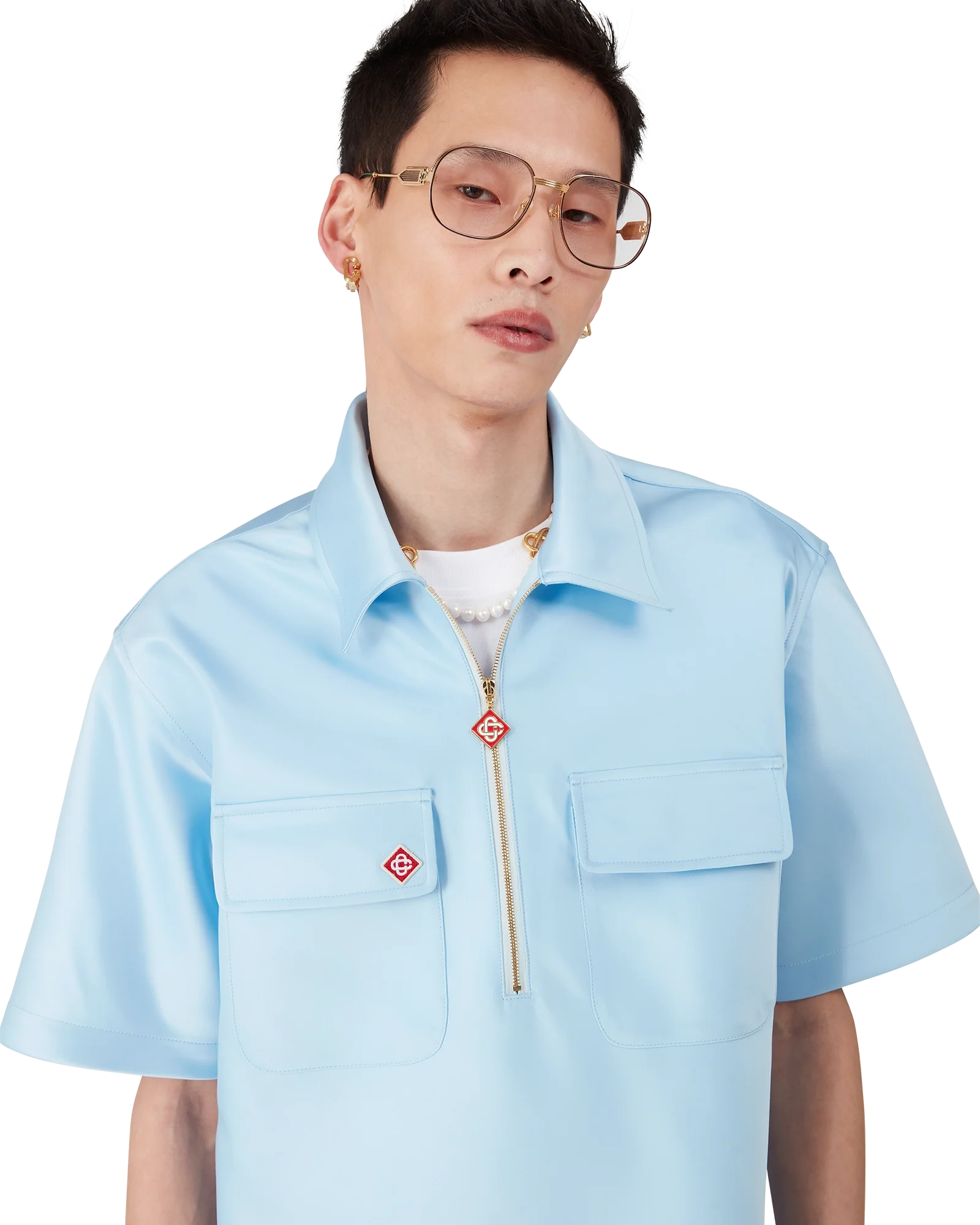 Satin Quarter Zip Short Sleeve Shirt