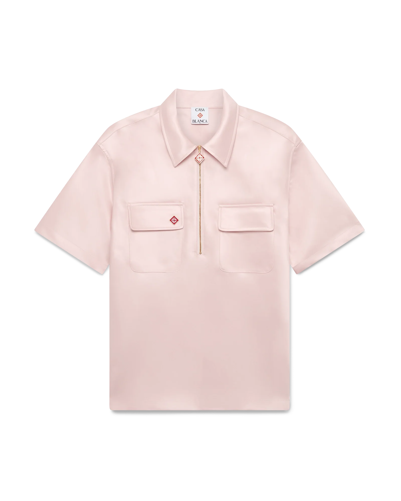 Satin Quarter Zip Short Sleeve Shirt