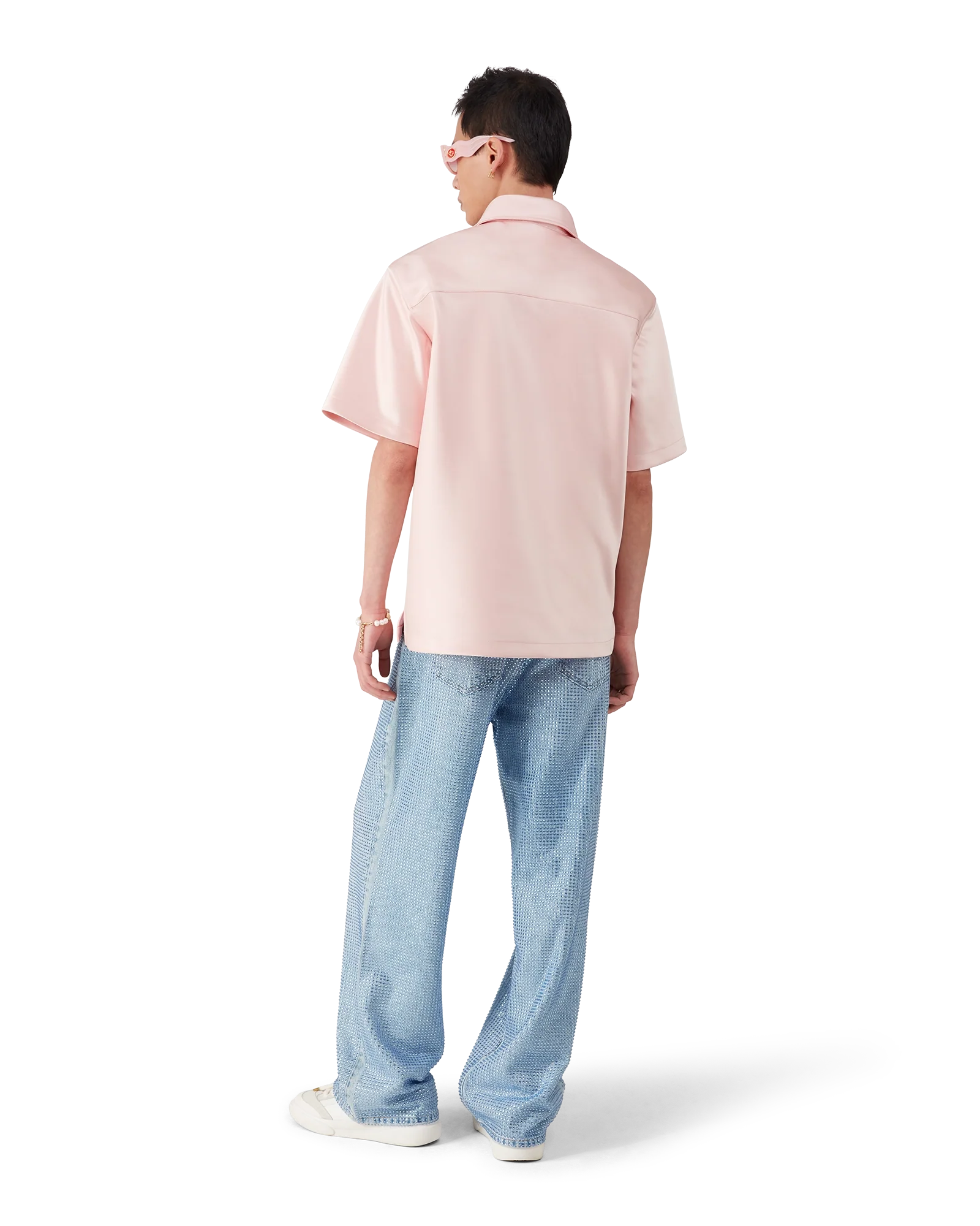 Satin Quarter Zip Short Sleeve Shirt