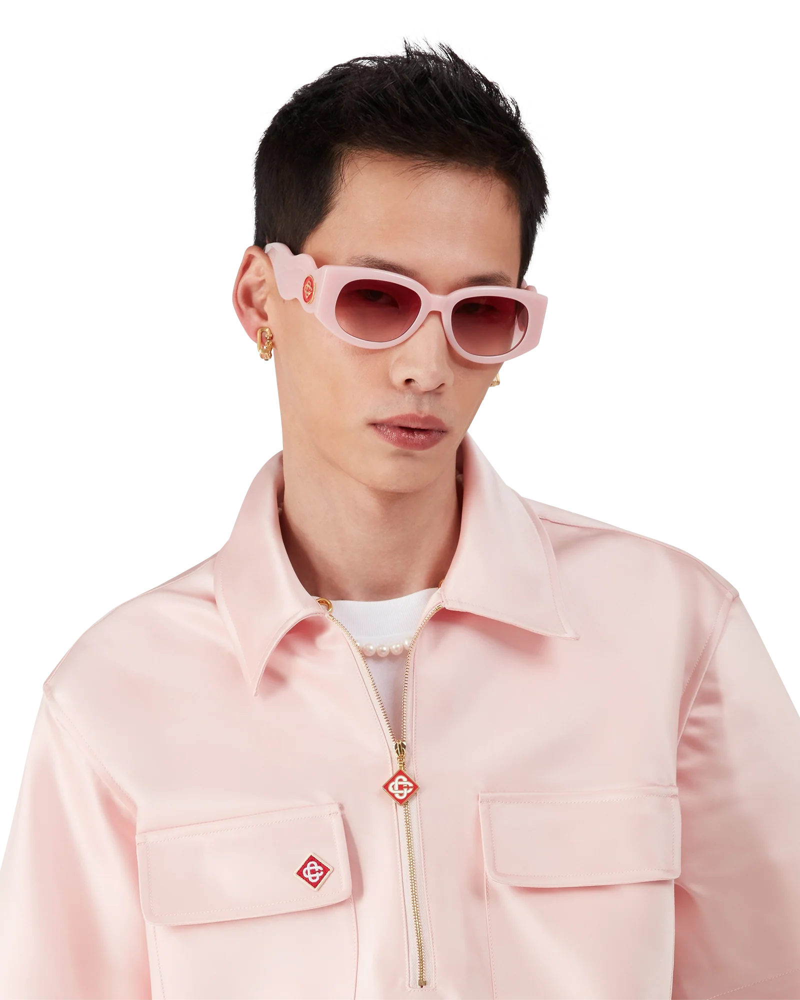 Satin Quarter Zip Short Sleeve Shirt