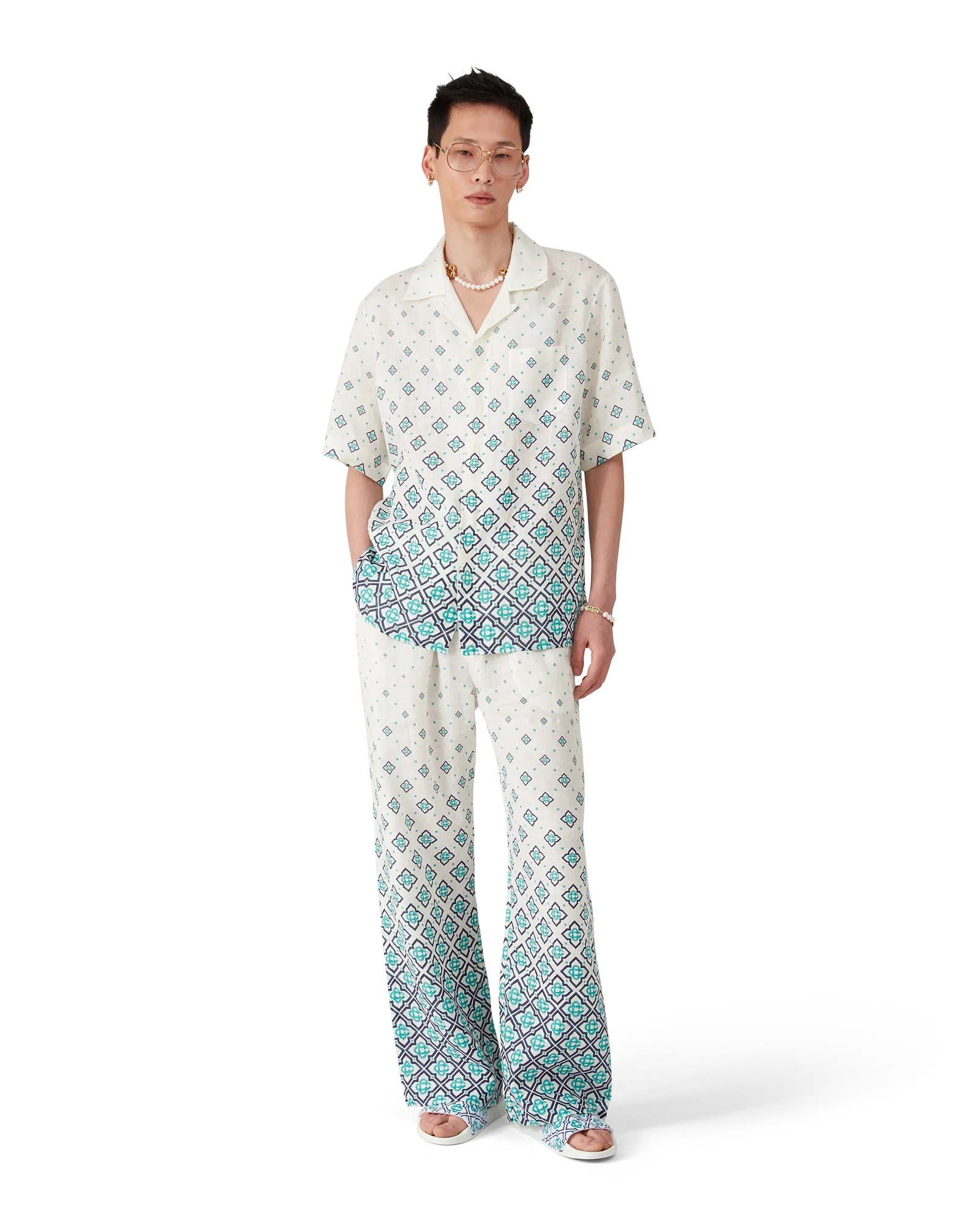 Gradient Monogram Linen Trousers