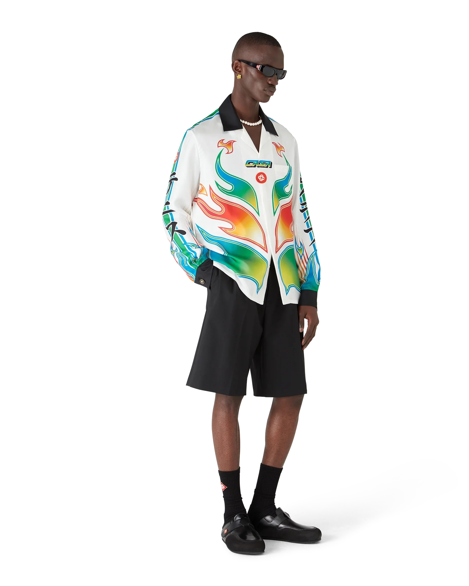 Flame Laurel  Long Sleeve Silk Twill Shirt