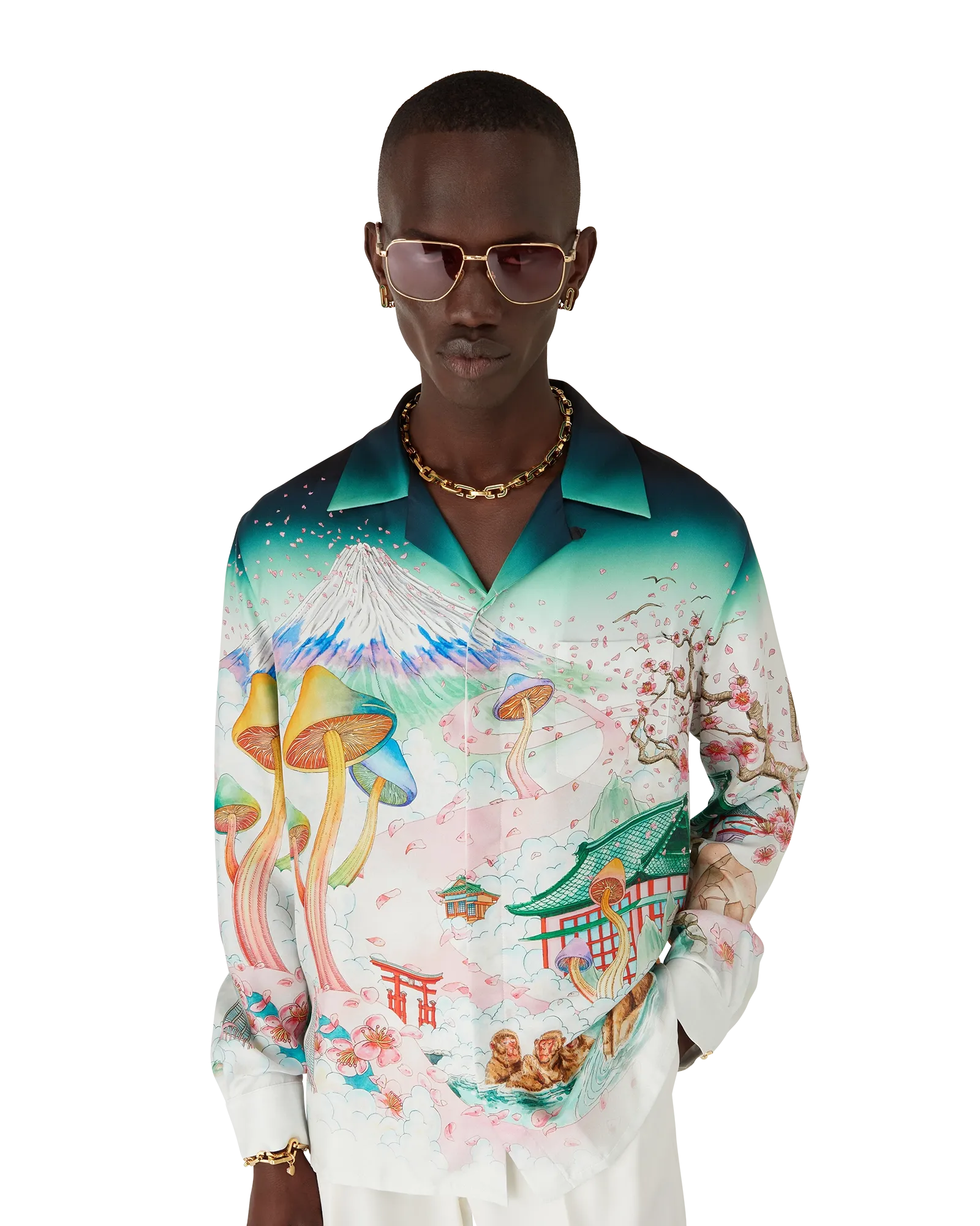 Flowers Long Sleeve Silk Twill Shirt