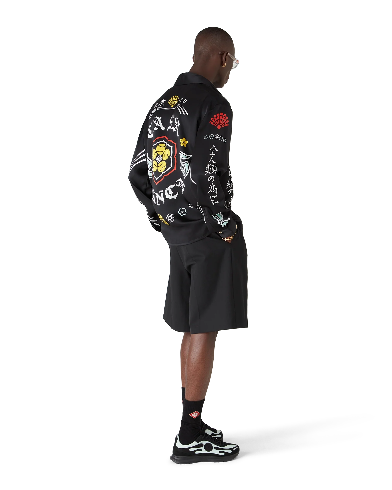 Emblem Long Sleeve  Silk Satin Shirt