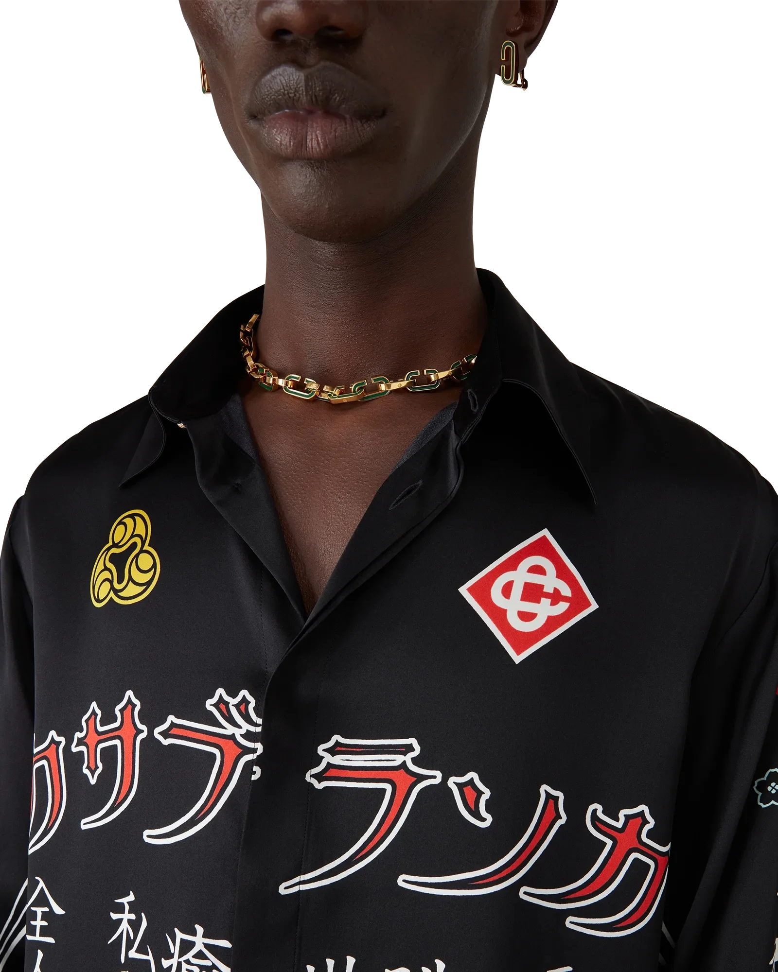 Emblem Long Sleeve  Silk Satin Shirt