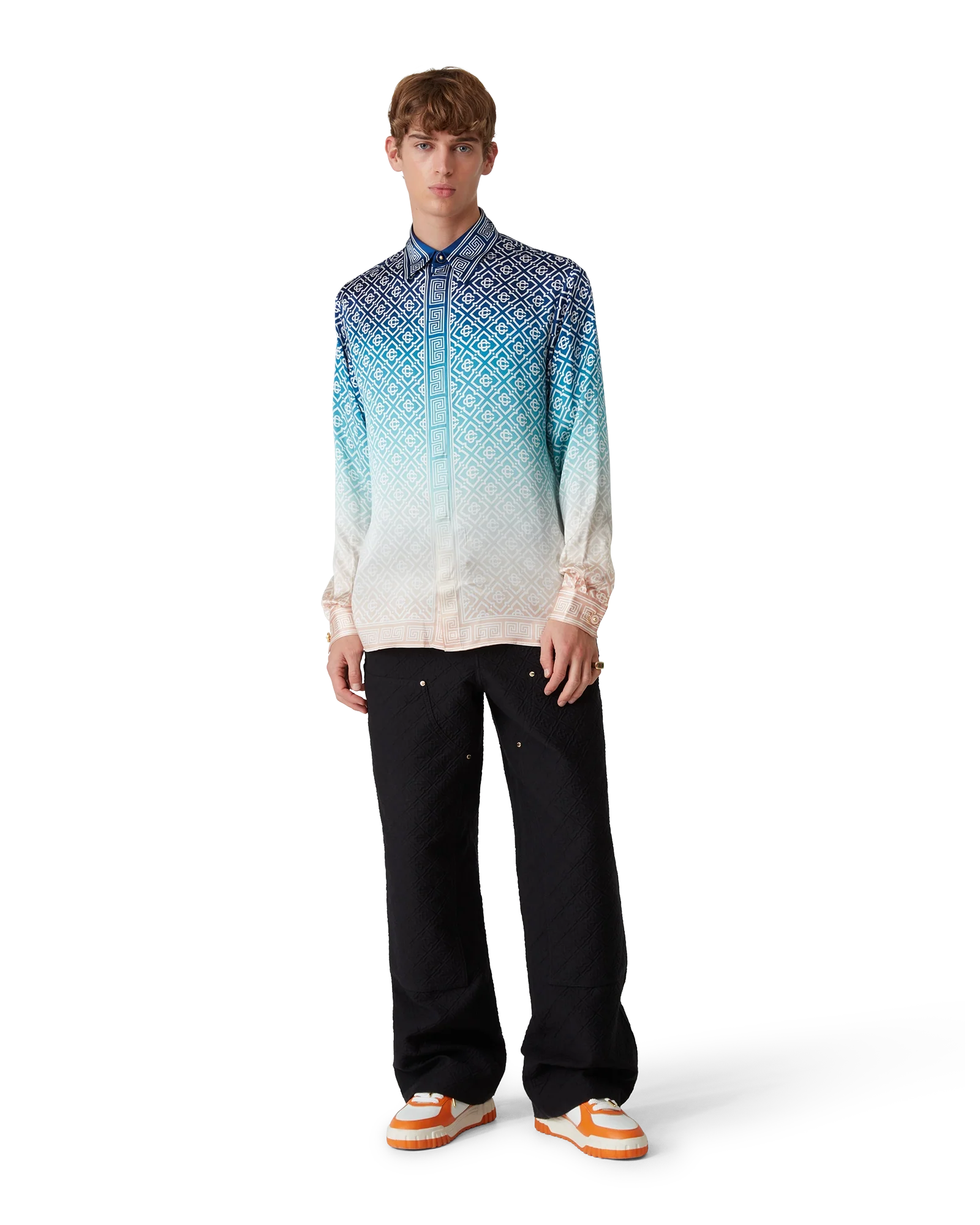 Jacquard Gradient Long Sleeve Silk Shirt
