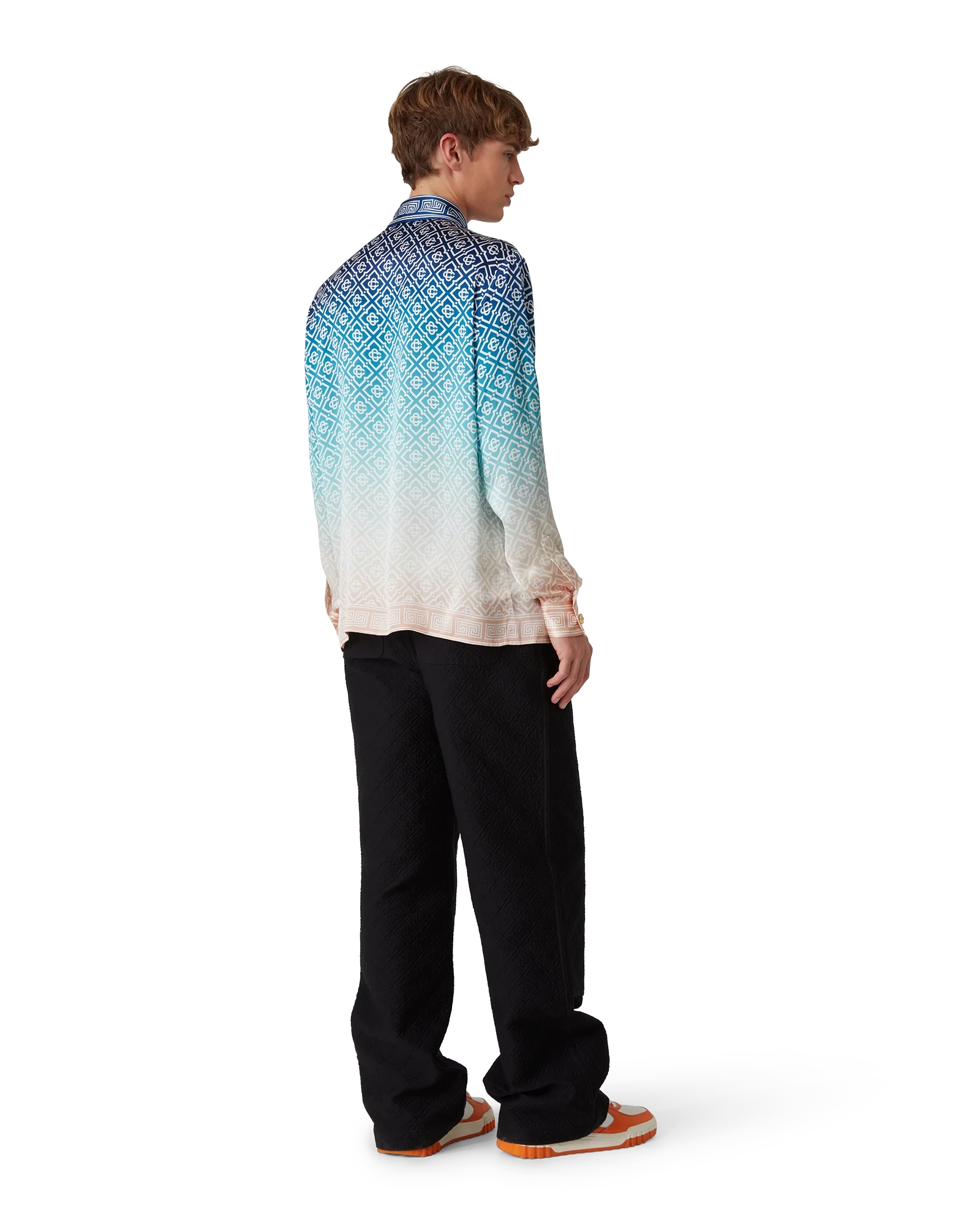 Jacquard Gradient Long Sleeve Silk Shirt