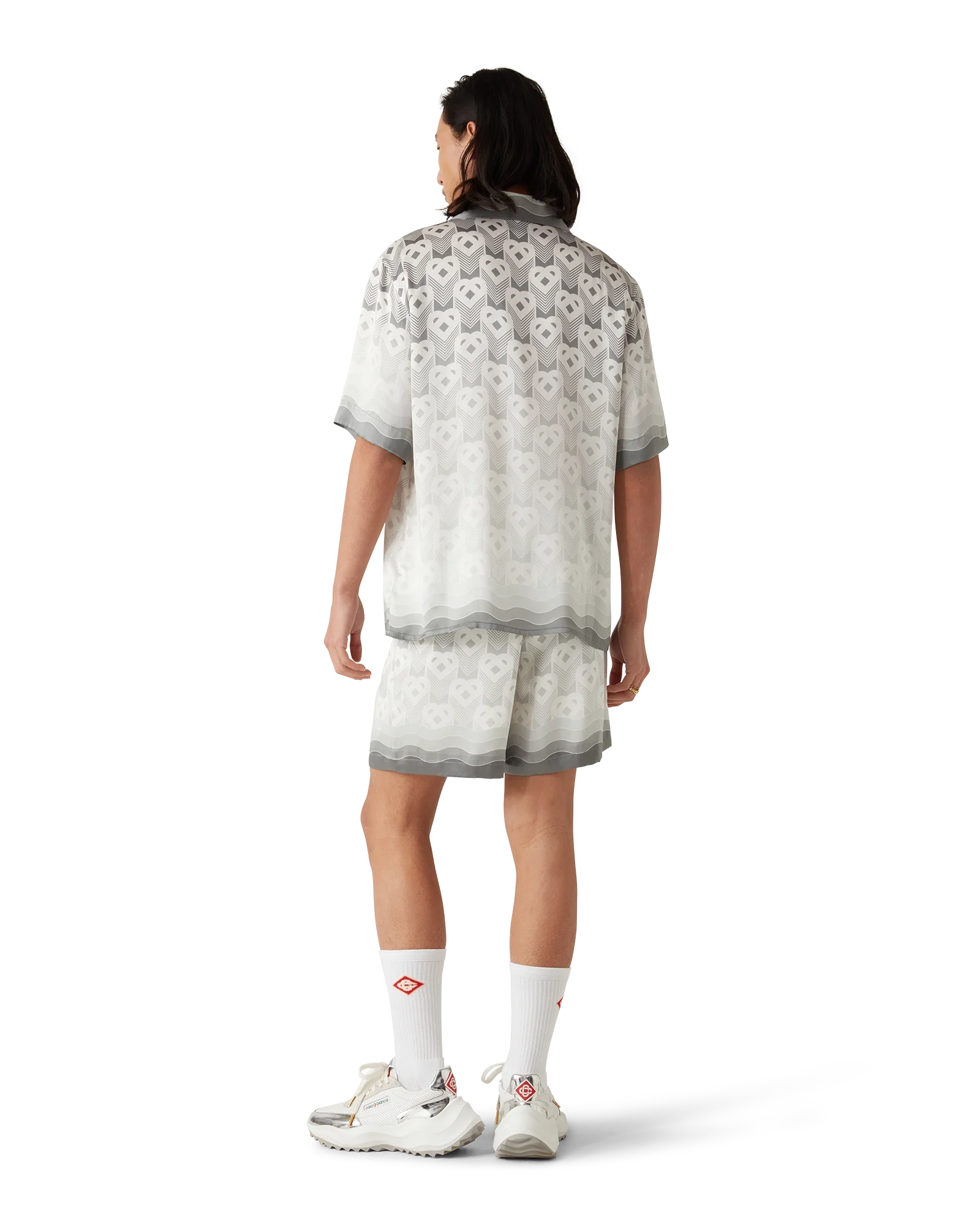 Gradient Heart Monogram Short Sleeve Silk Shirt