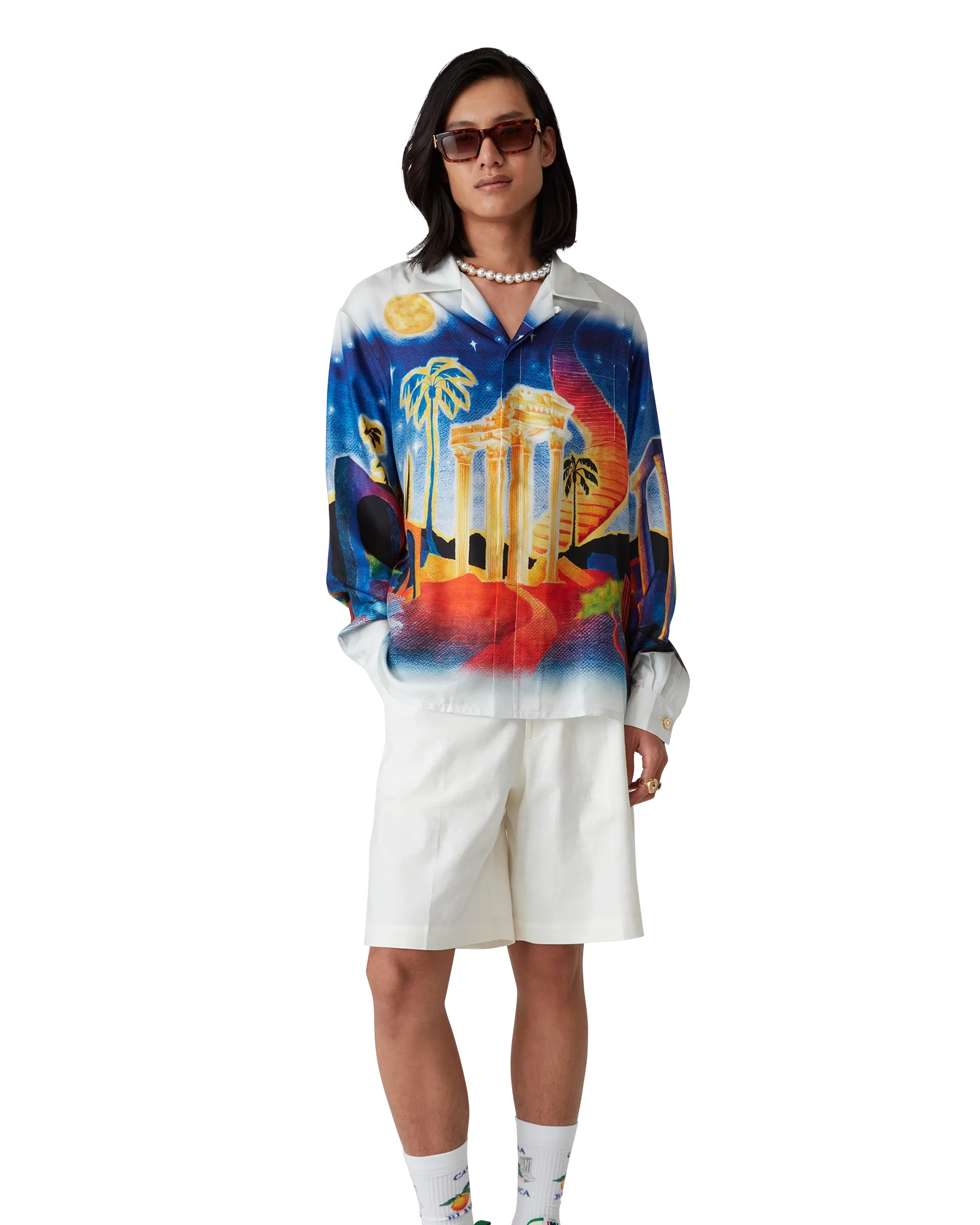 Midnight Acropolis Long Sleeve Silk Shirt