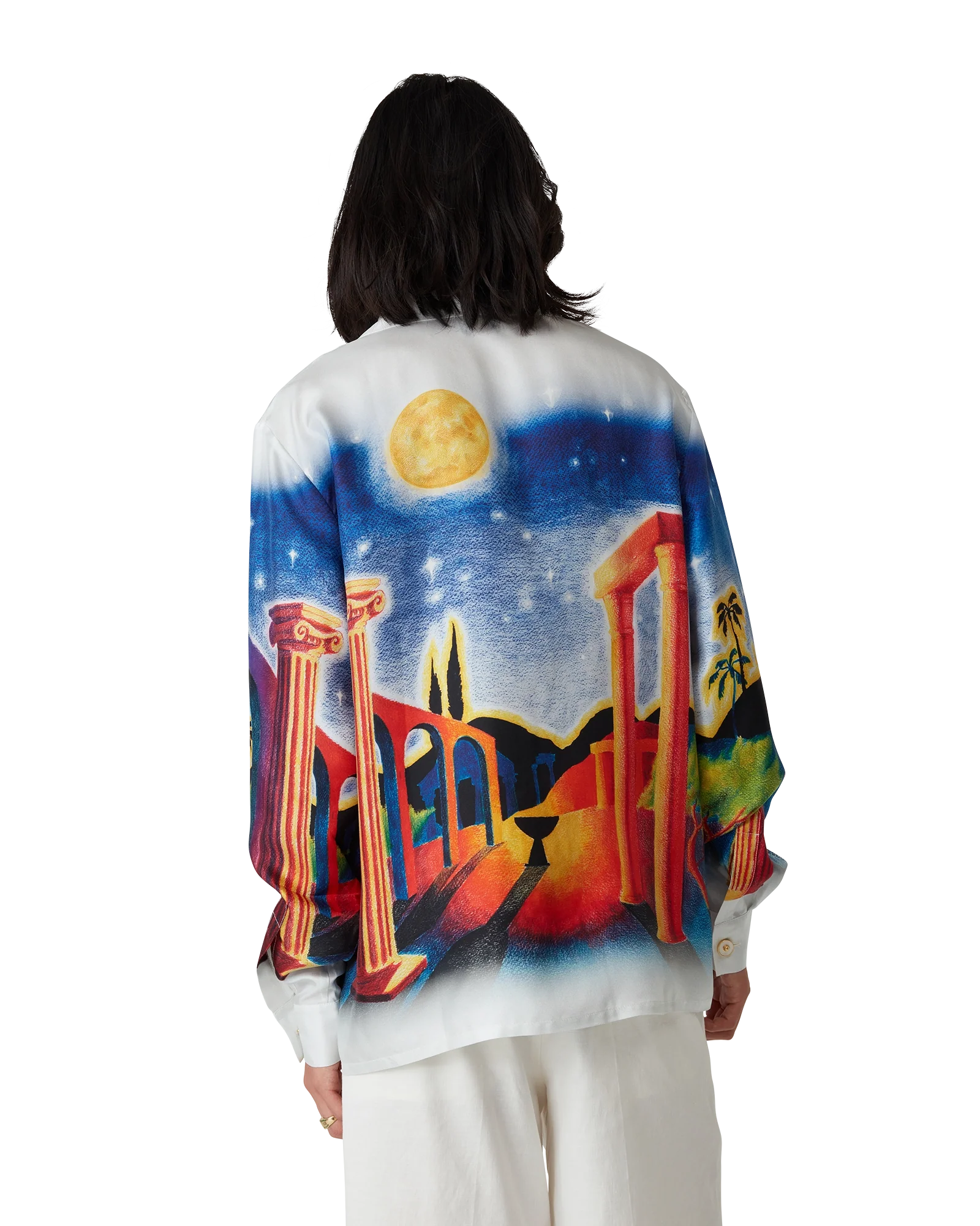 Midnight Acropolis Long Sleeve Silk Shirt