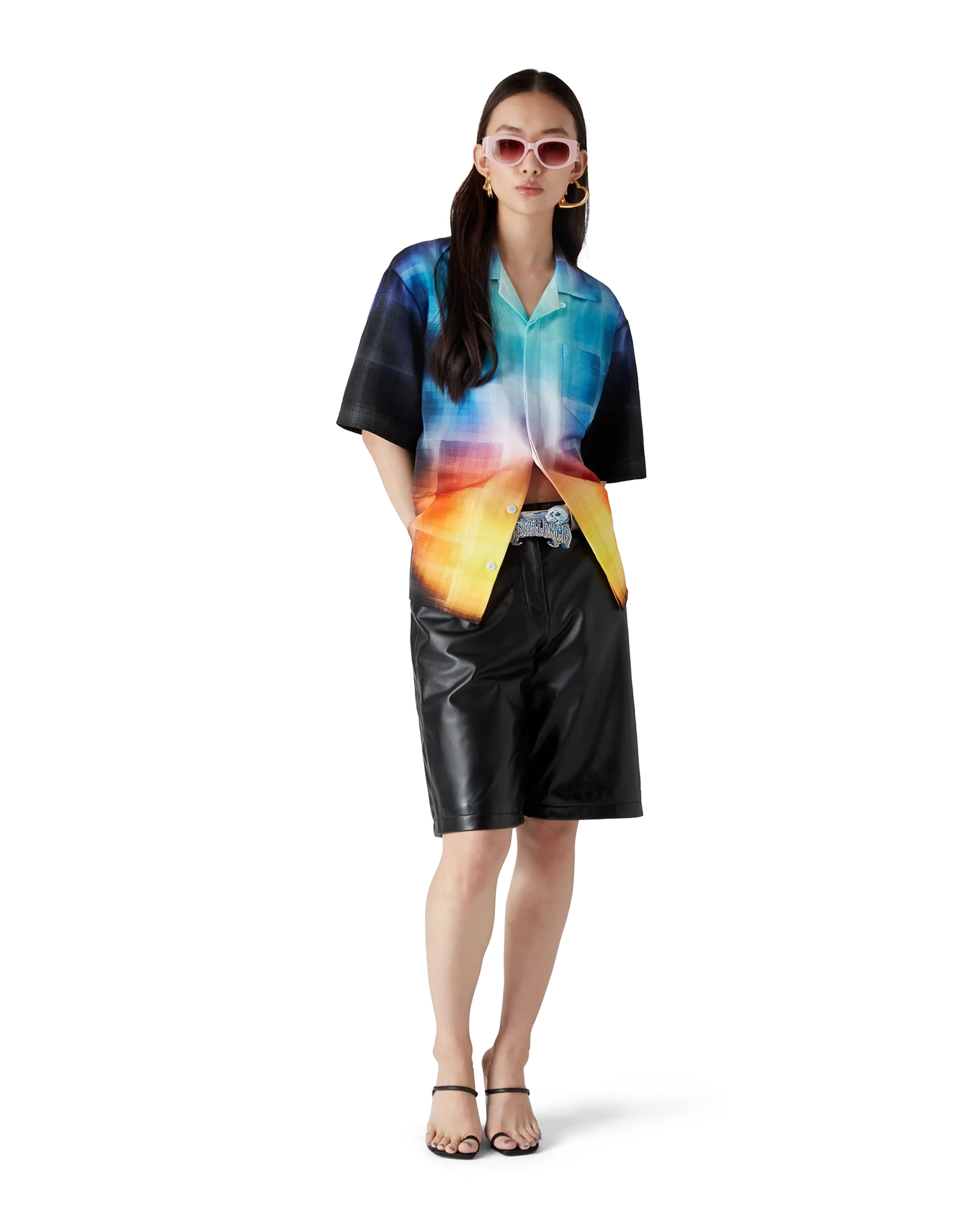 Gradient Check Viscose Blend Short Sleeve Shirt