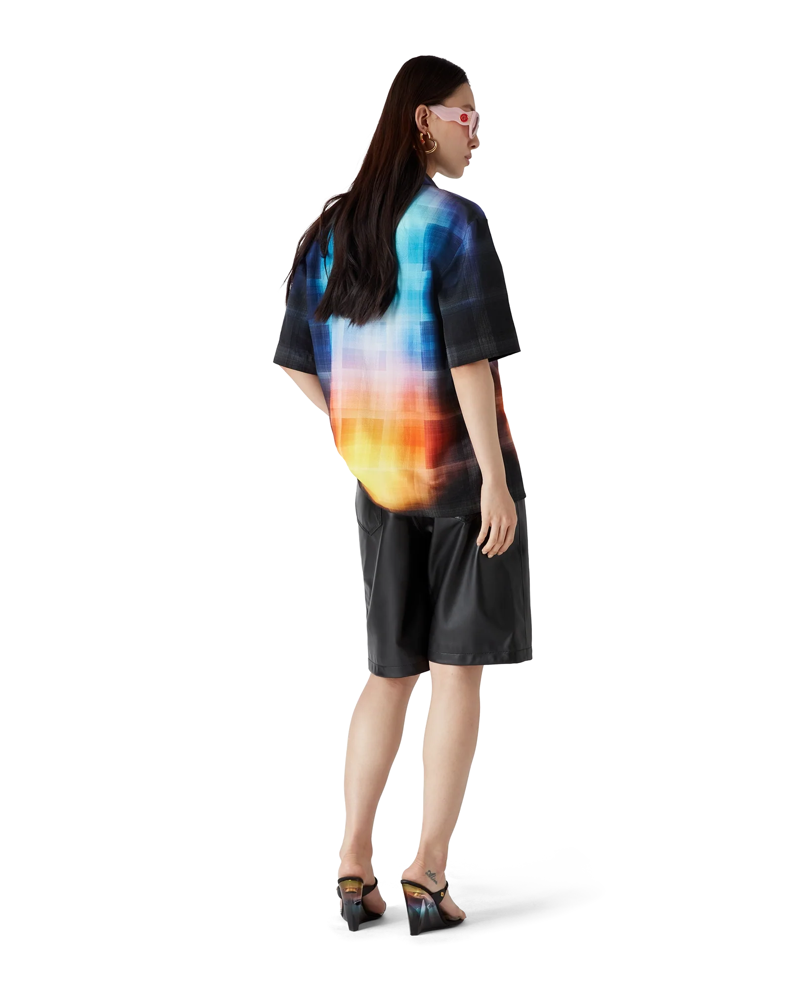 Gradient Check Viscose Blend Short Sleeve Shirt