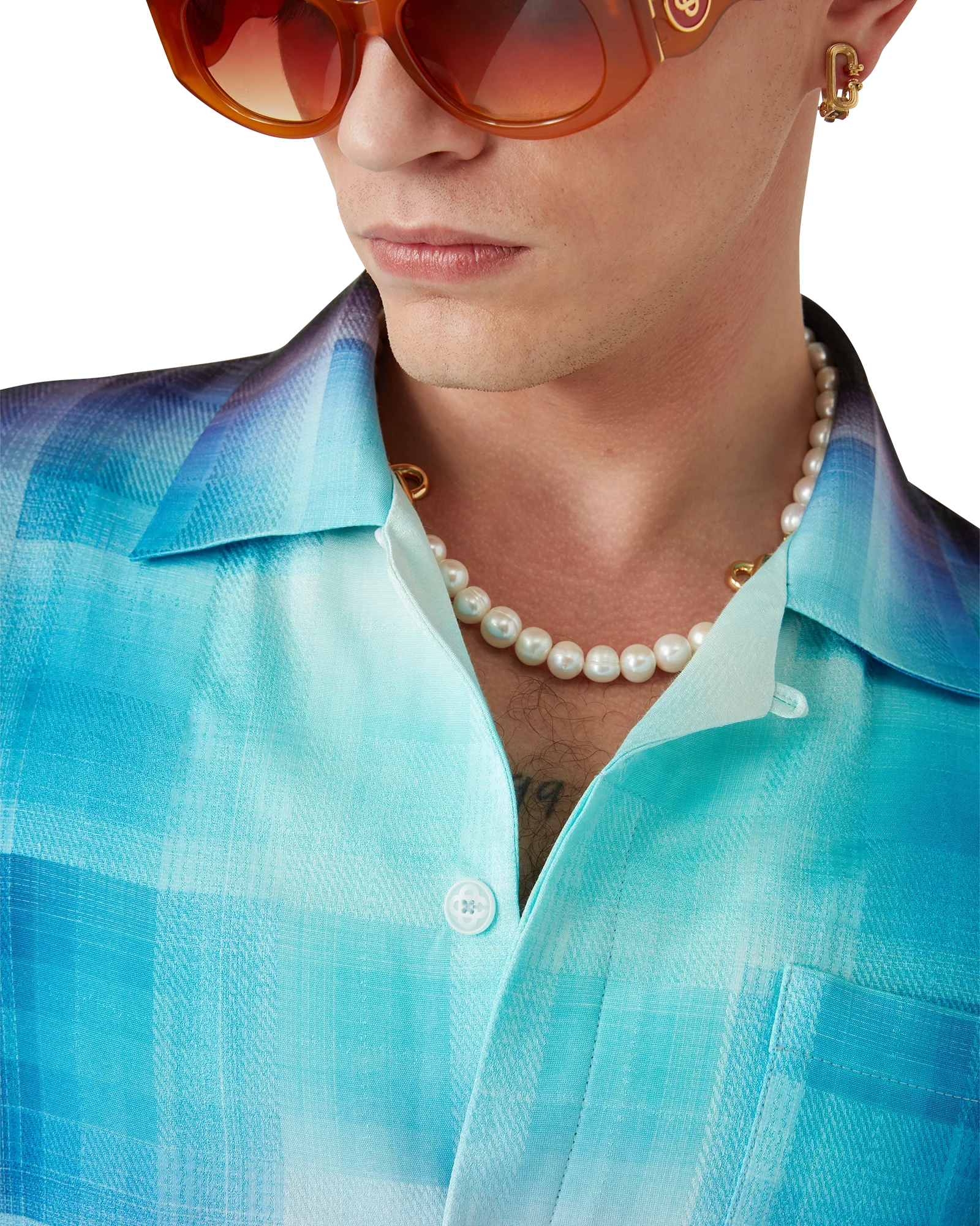 Gradient Check Viscose Blend Short Sleeve Shirt