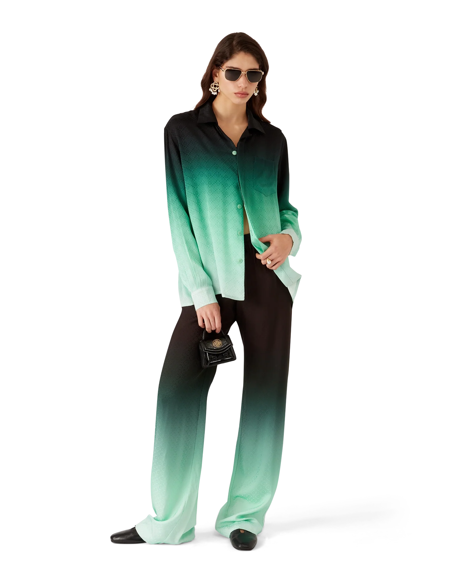 Gradient Ping Pong Jacquard Long Sleeve Silk Shirt