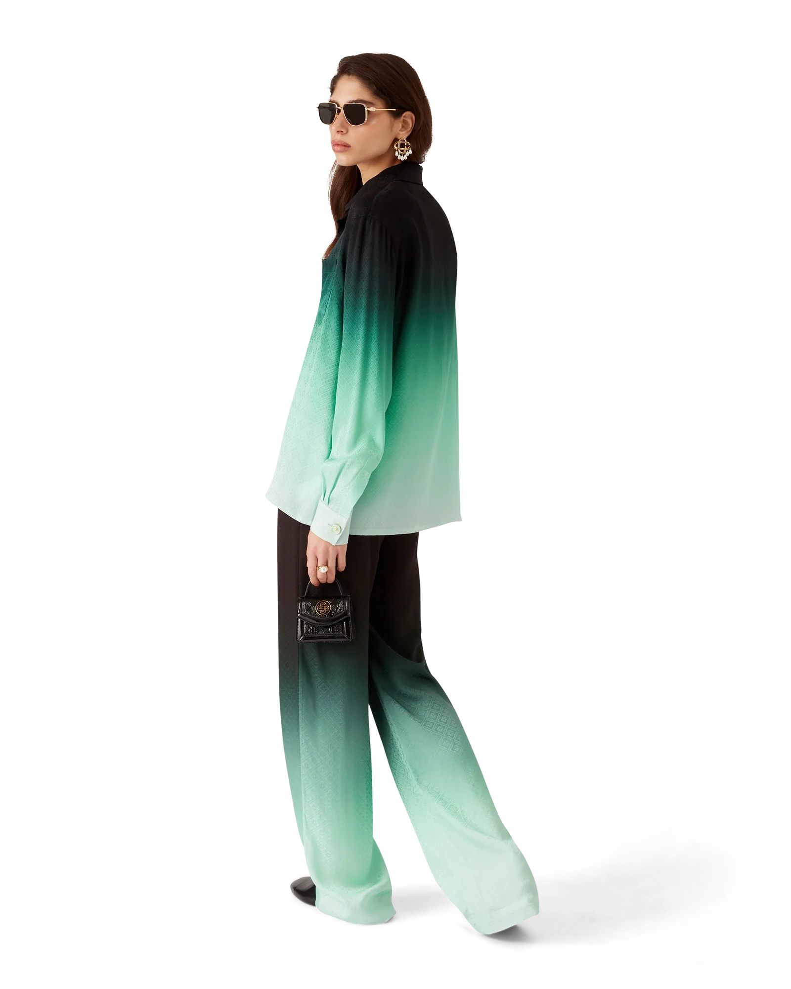 Gradient Ping Pong Jacquard Long Sleeve Silk Shirt