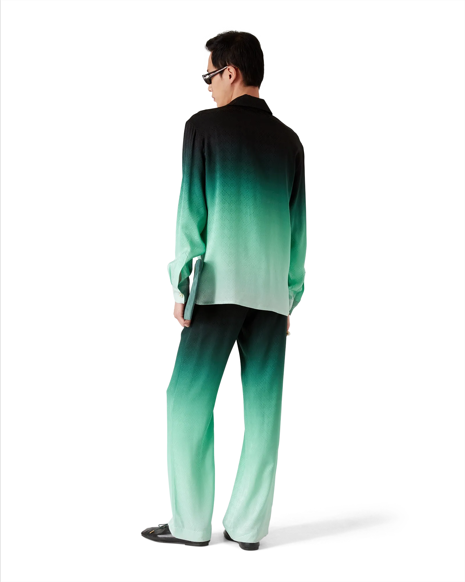 Gradient Ping Pong Jacquard Long Sleeve Silk Shirt