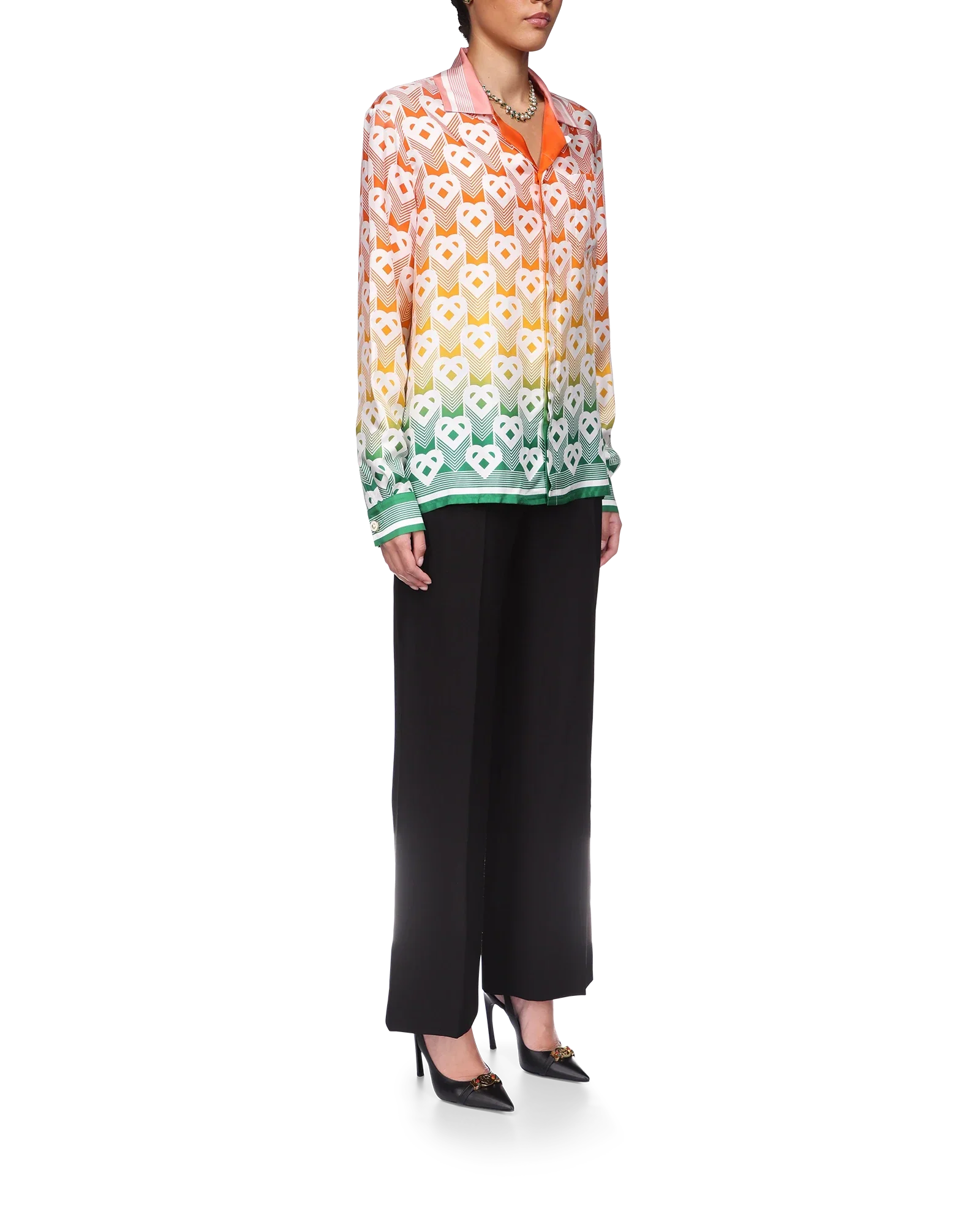 Gradient Heart Monogram Silk Shirt