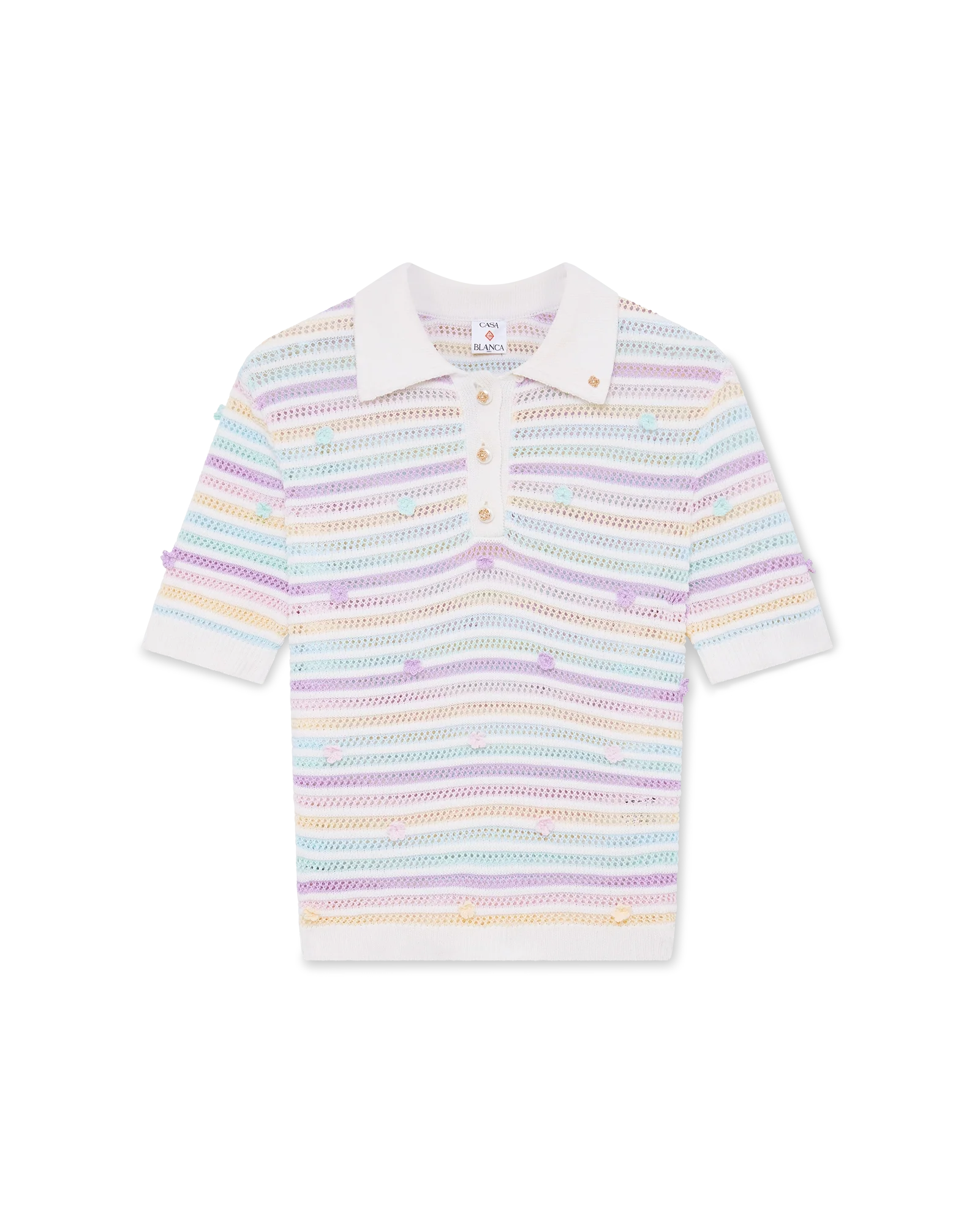 Flower Stripe Cotton Crochet Polo